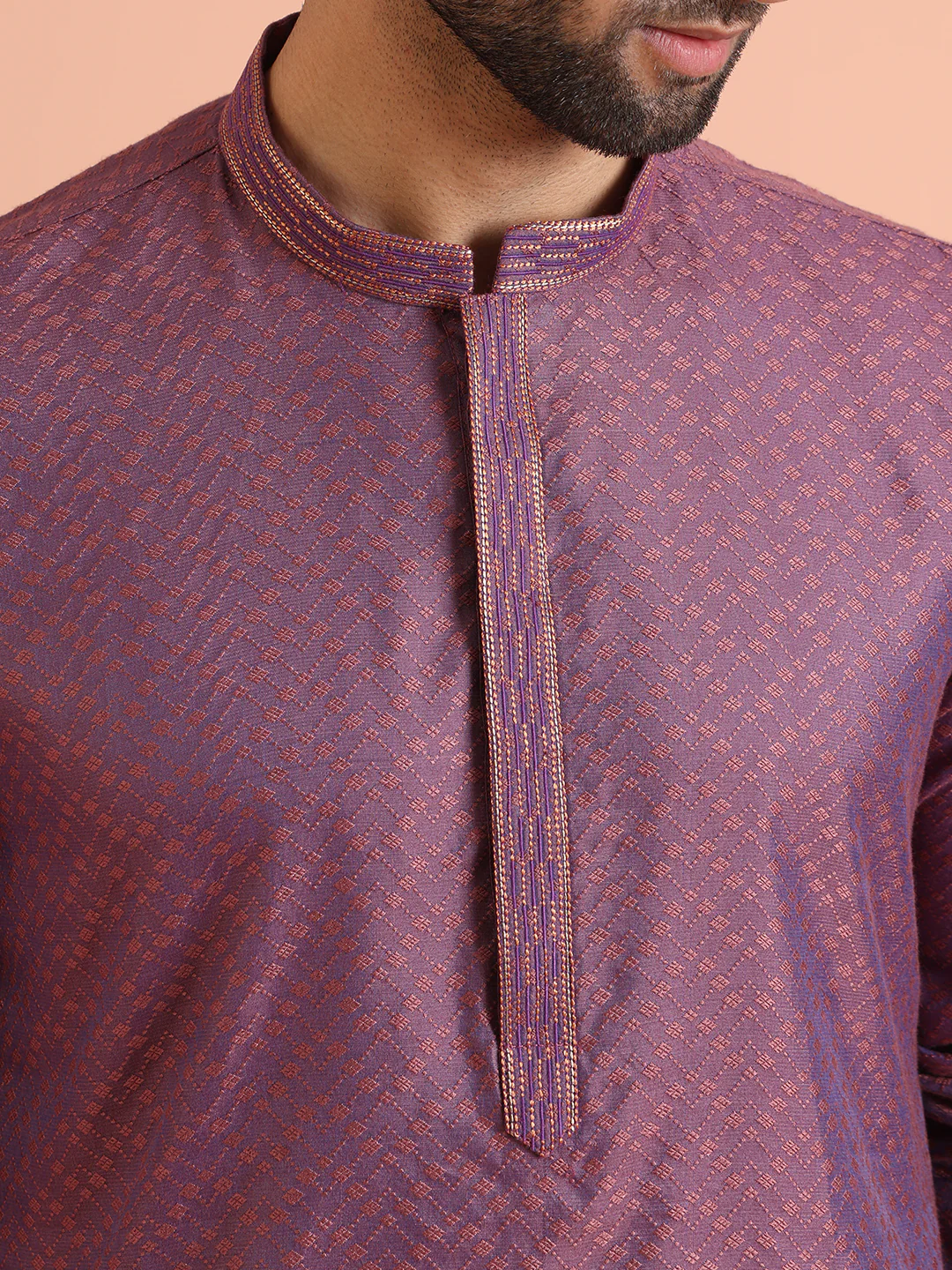 Purple Art Silk Textured Kurta - Image 5