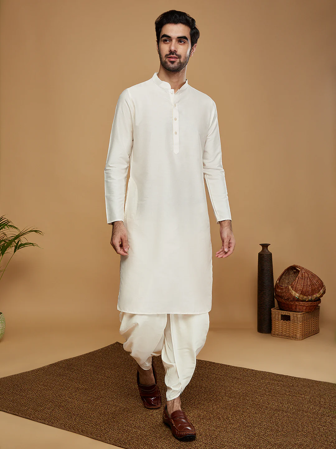 Men Mauve Kurta Sherwani Dhoti Set - Image 5