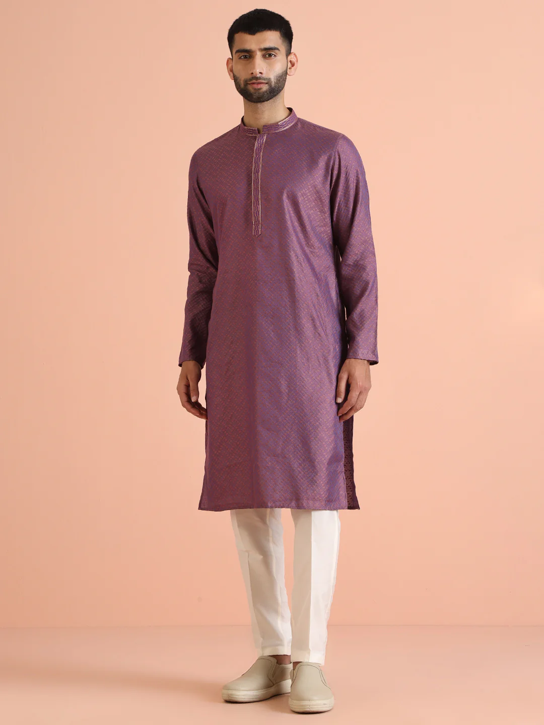 Men Mauve Kurta Trouser Set - Image 2