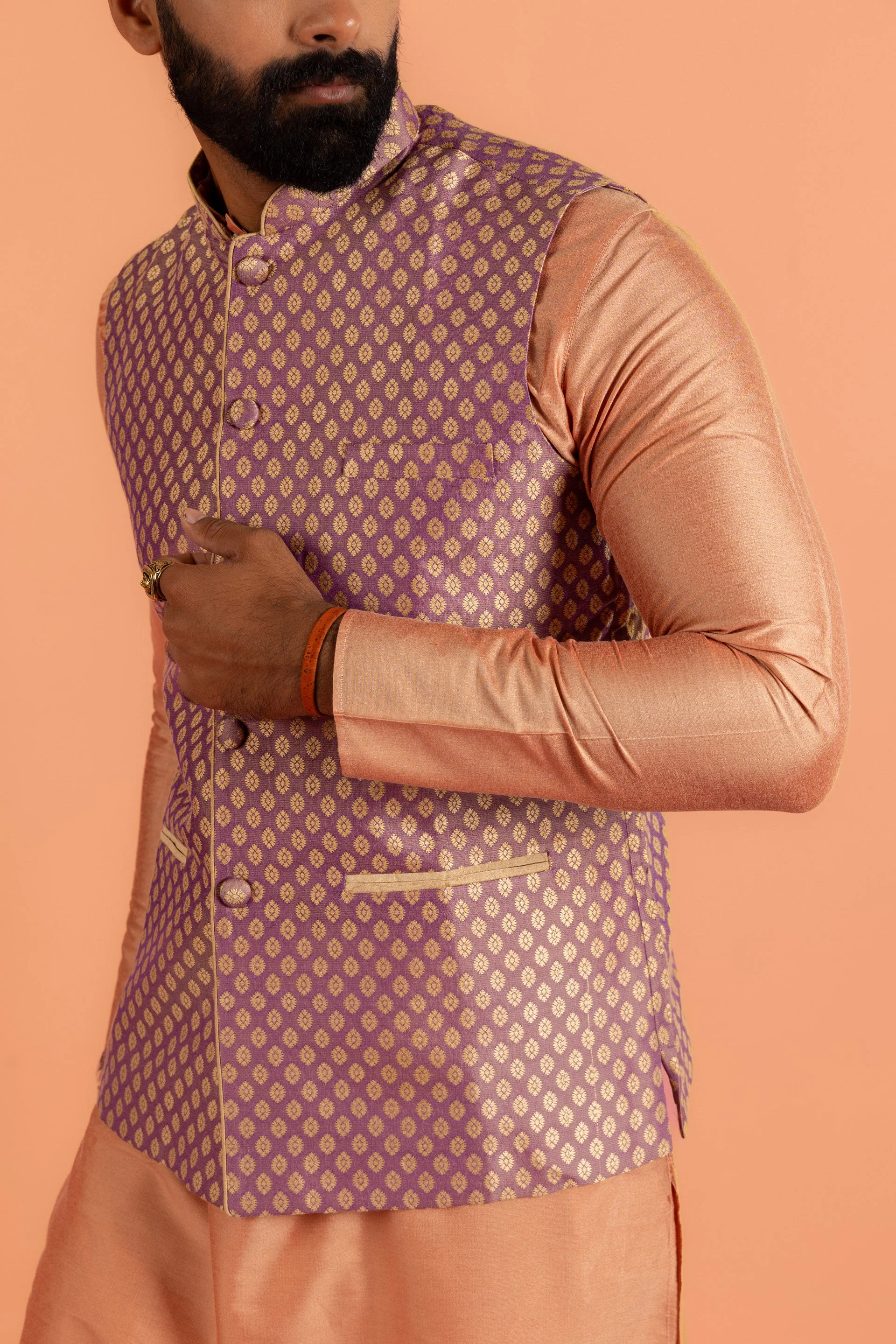 Men Mauve Nehru Jacket - Image 20