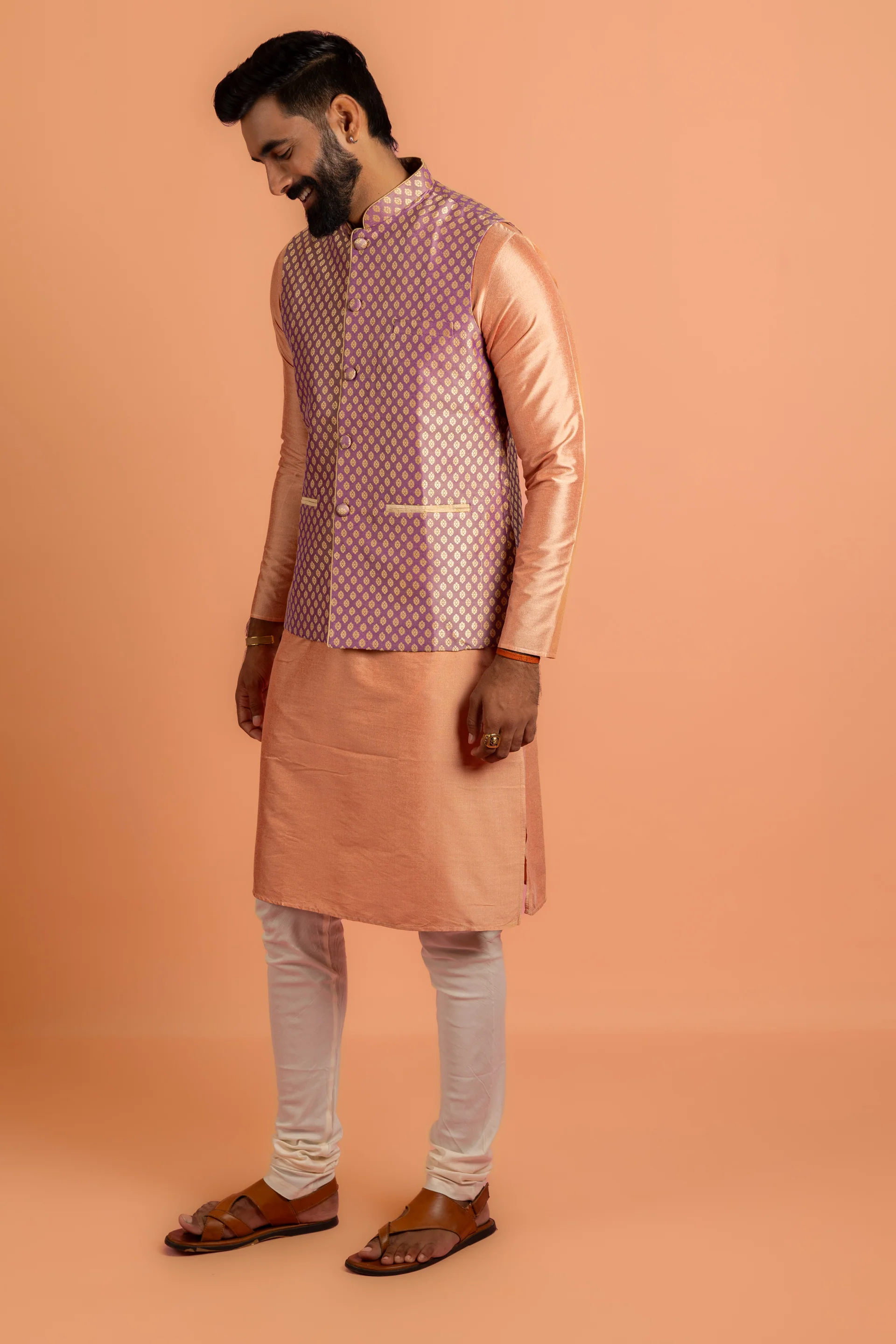 Men Mauve Nehru Jacket - Image 4