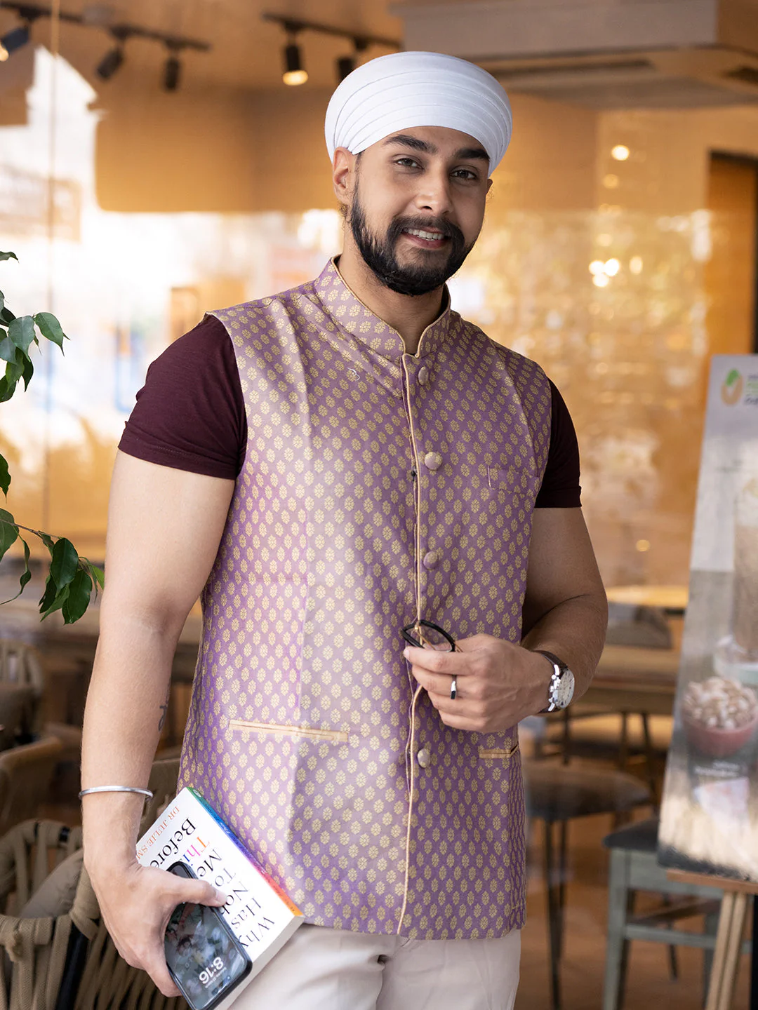Men Mauve Nehru Jacket - Image 9