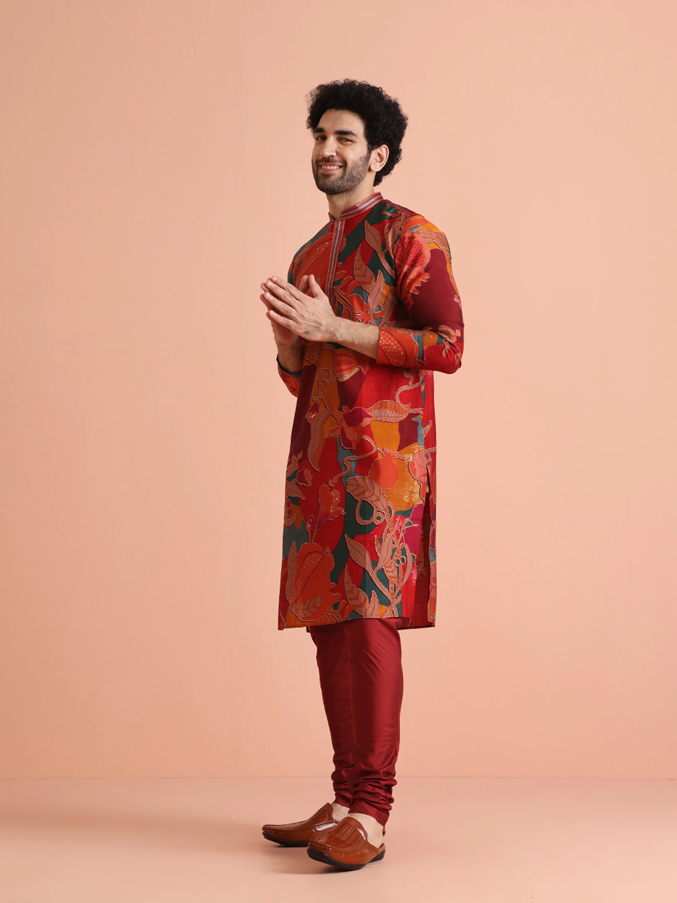 Multi-Color Printed Kurta with Maroon Churidar - Image 2