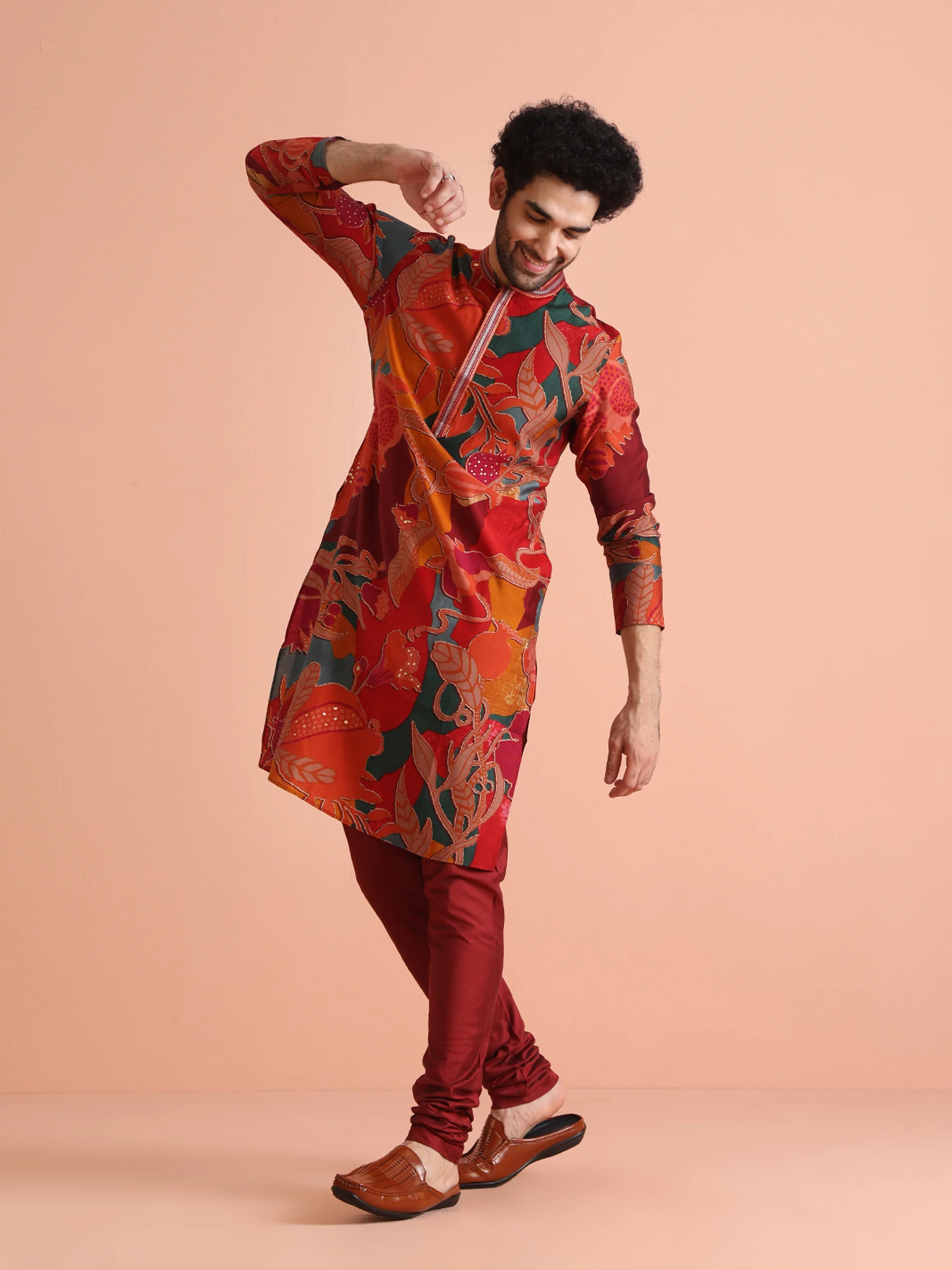 Multi-Color Printed Kurta with Maroon Churidar - Image 3