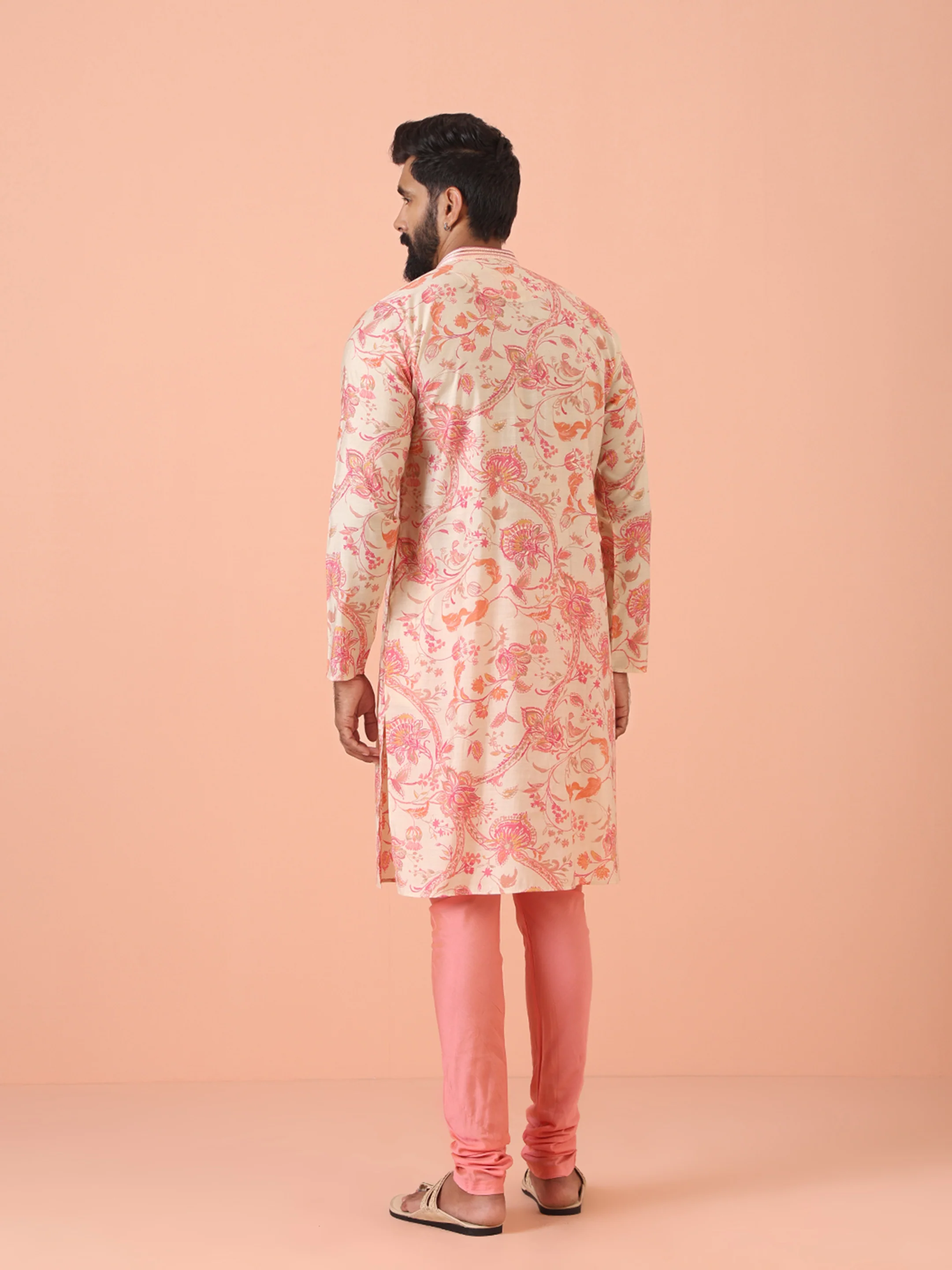 Cream Pink Floral Printed Kurta - Image 5