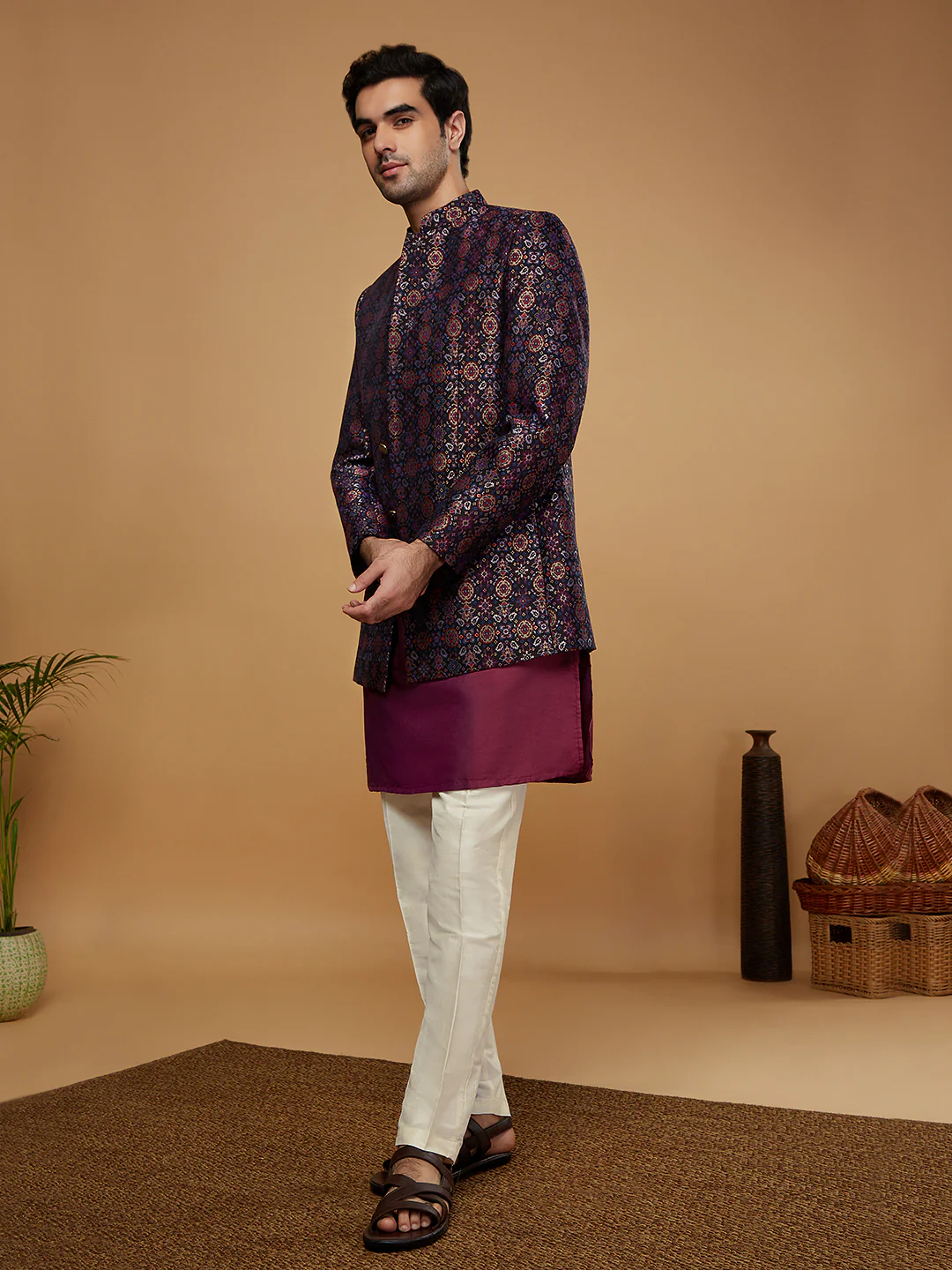 Men Multi Kurta Bandhgala Trouser Set - Image 3