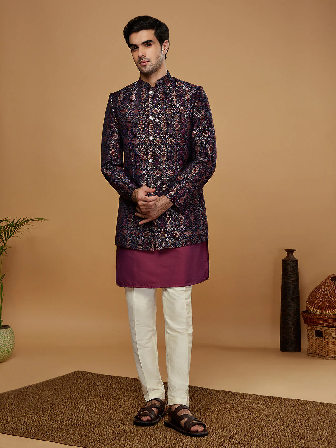 Men Multi Kurta Bandhgala Trouser Set - Image 8
