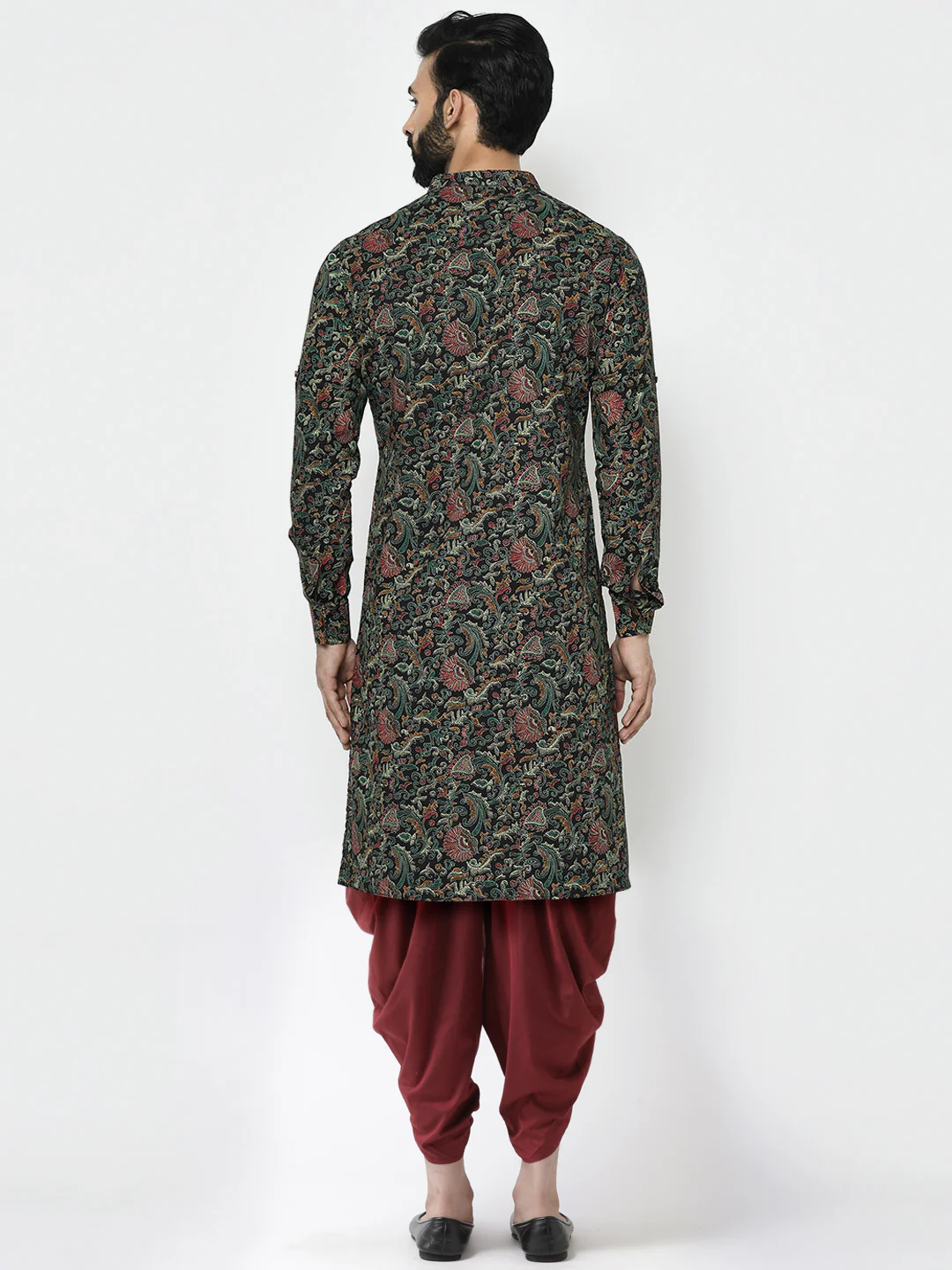 Black Printed Cotton Kurta Dhoti Set - Image 4