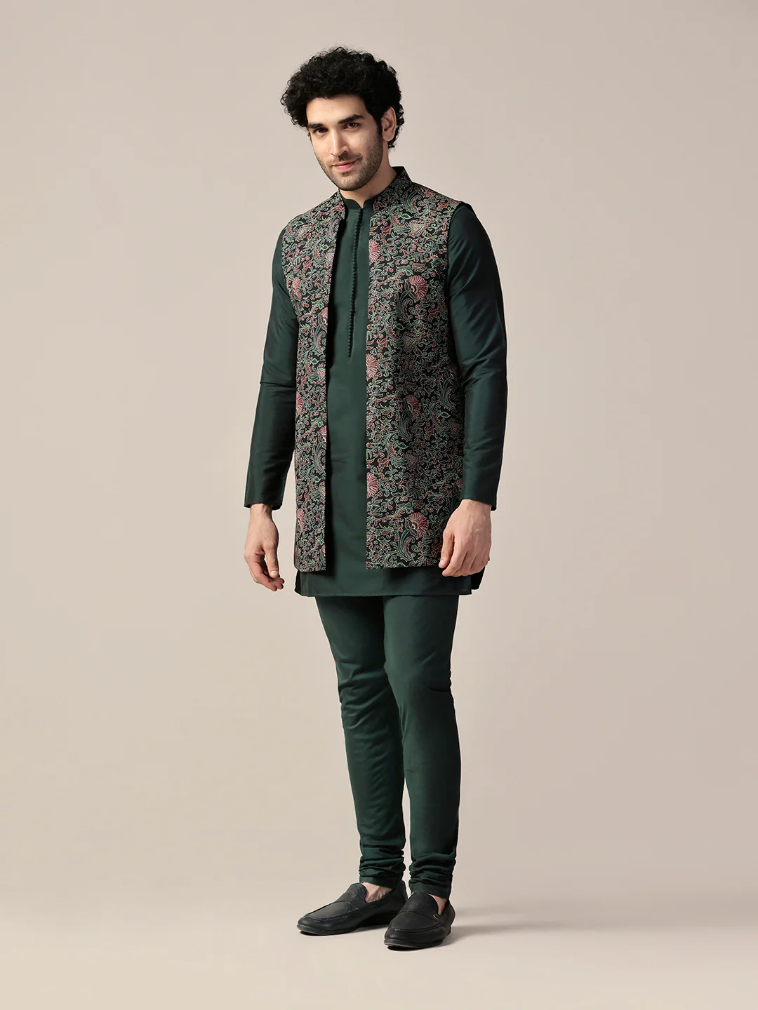 Multi Color Silk Blend Printed Nehru Jacket Set - Image 3