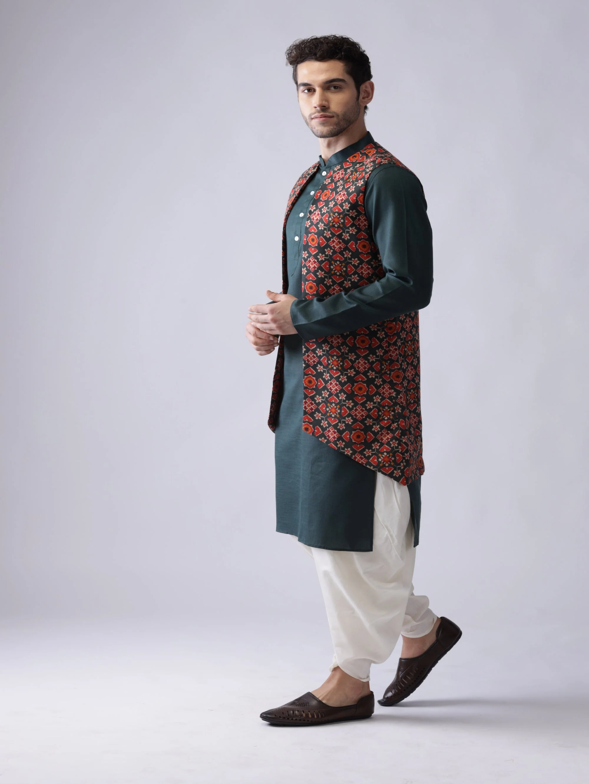 Men Multi Kurta Jacket Dhoti  Set - Image 3