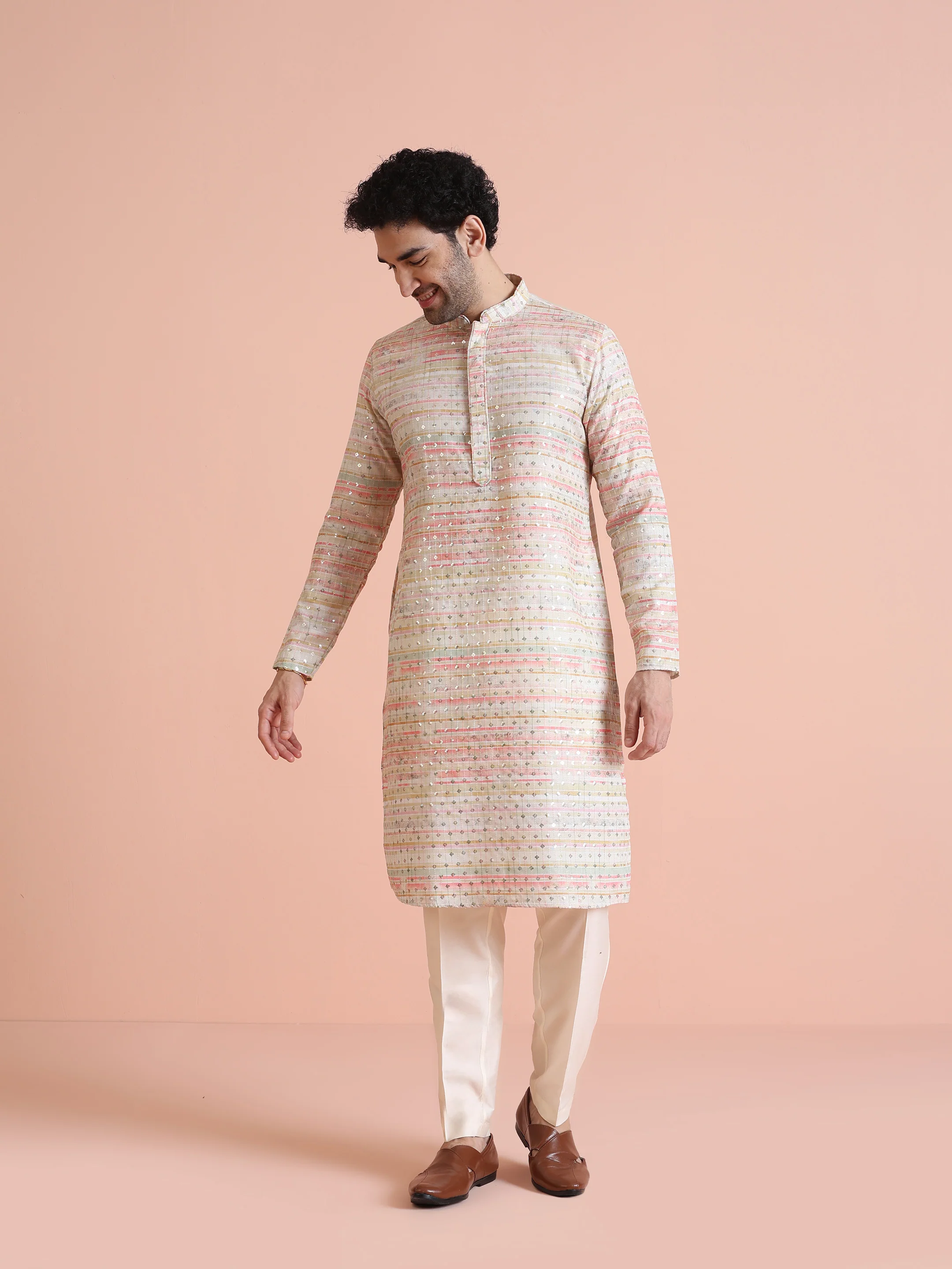 Pastel Cotton Silk Printed Mirror Kurta - Image 6