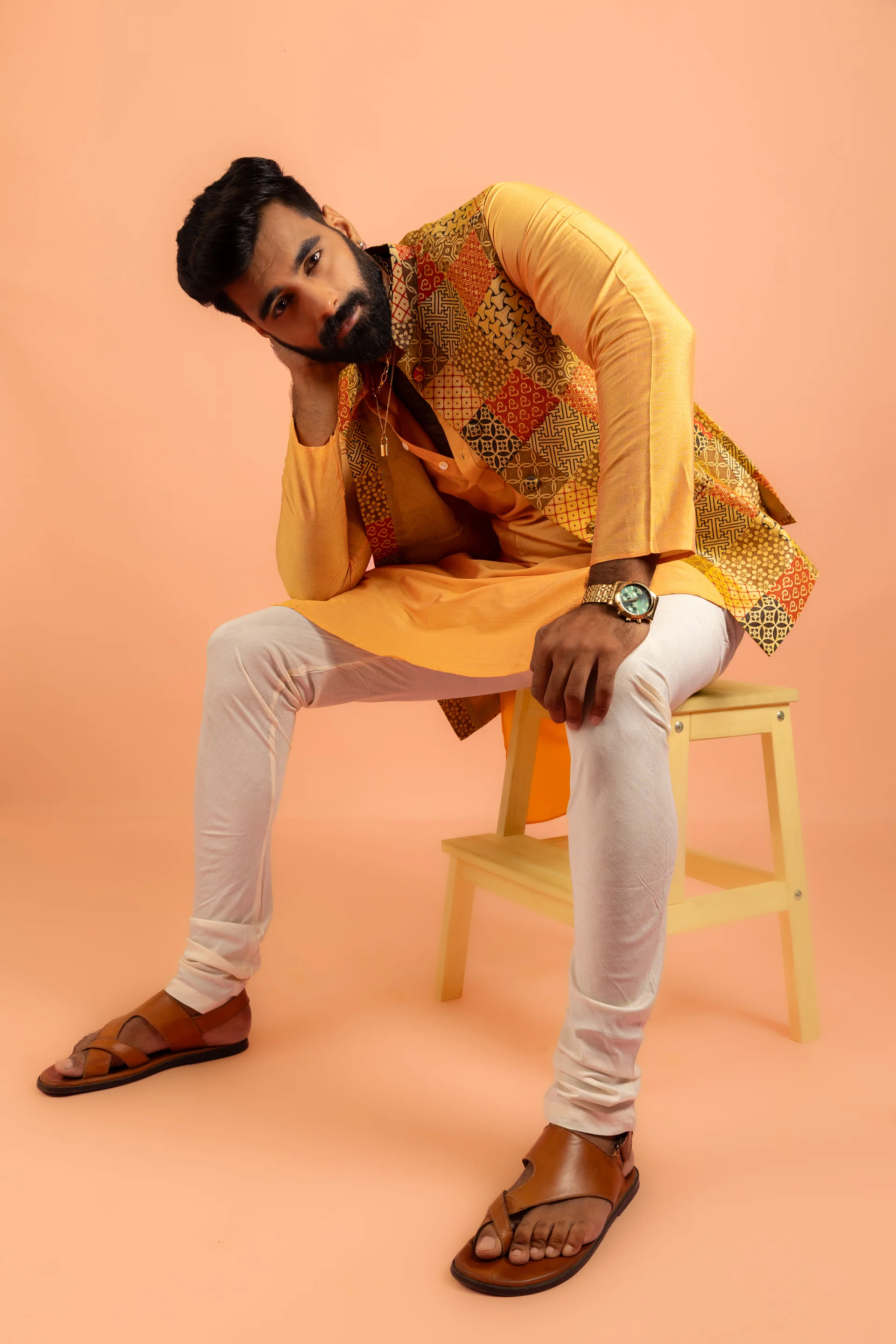 Multicolour Patchwork Nehru Jacket - Image 4