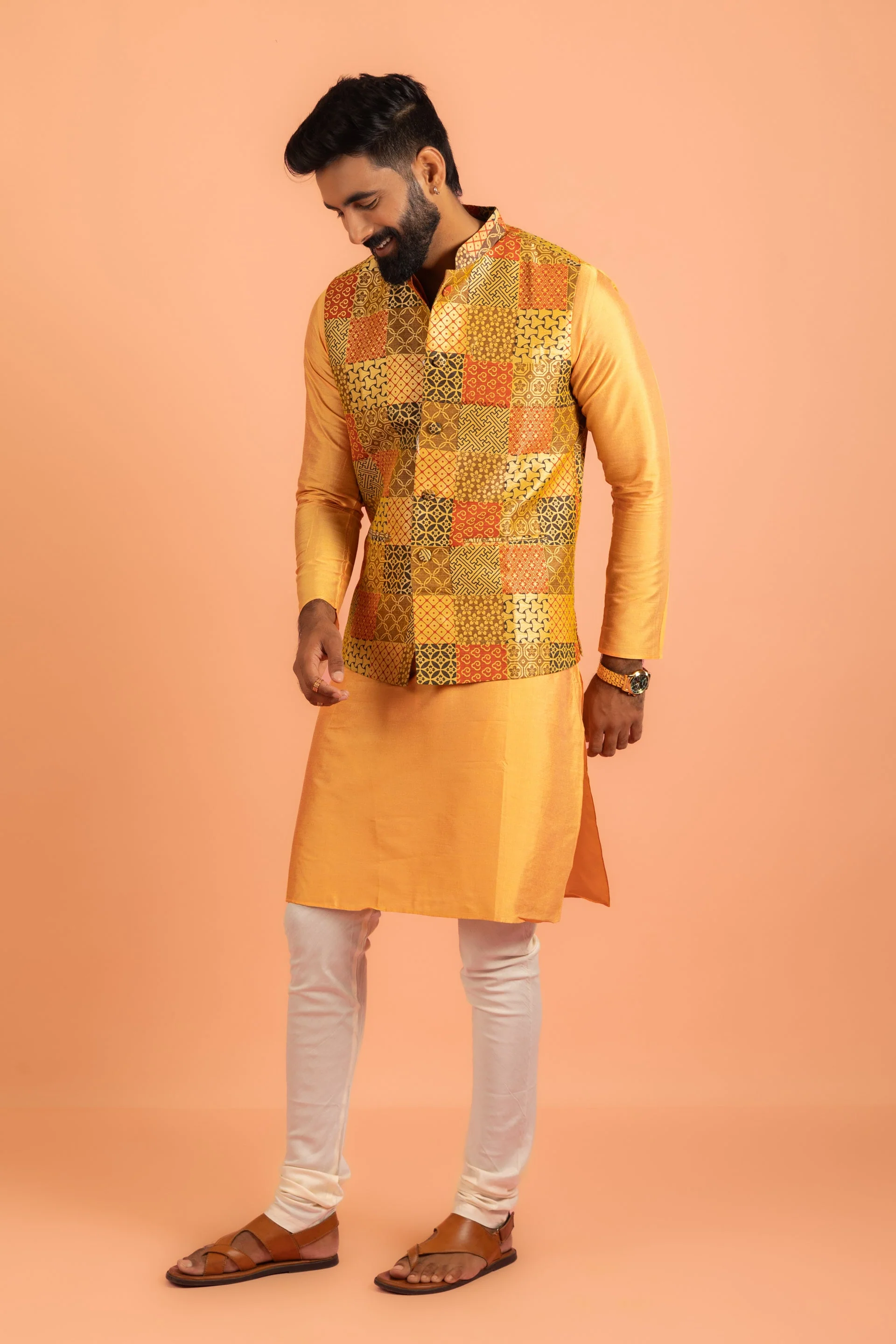 Multicolour Patchwork Nehru Jacket - Image 9