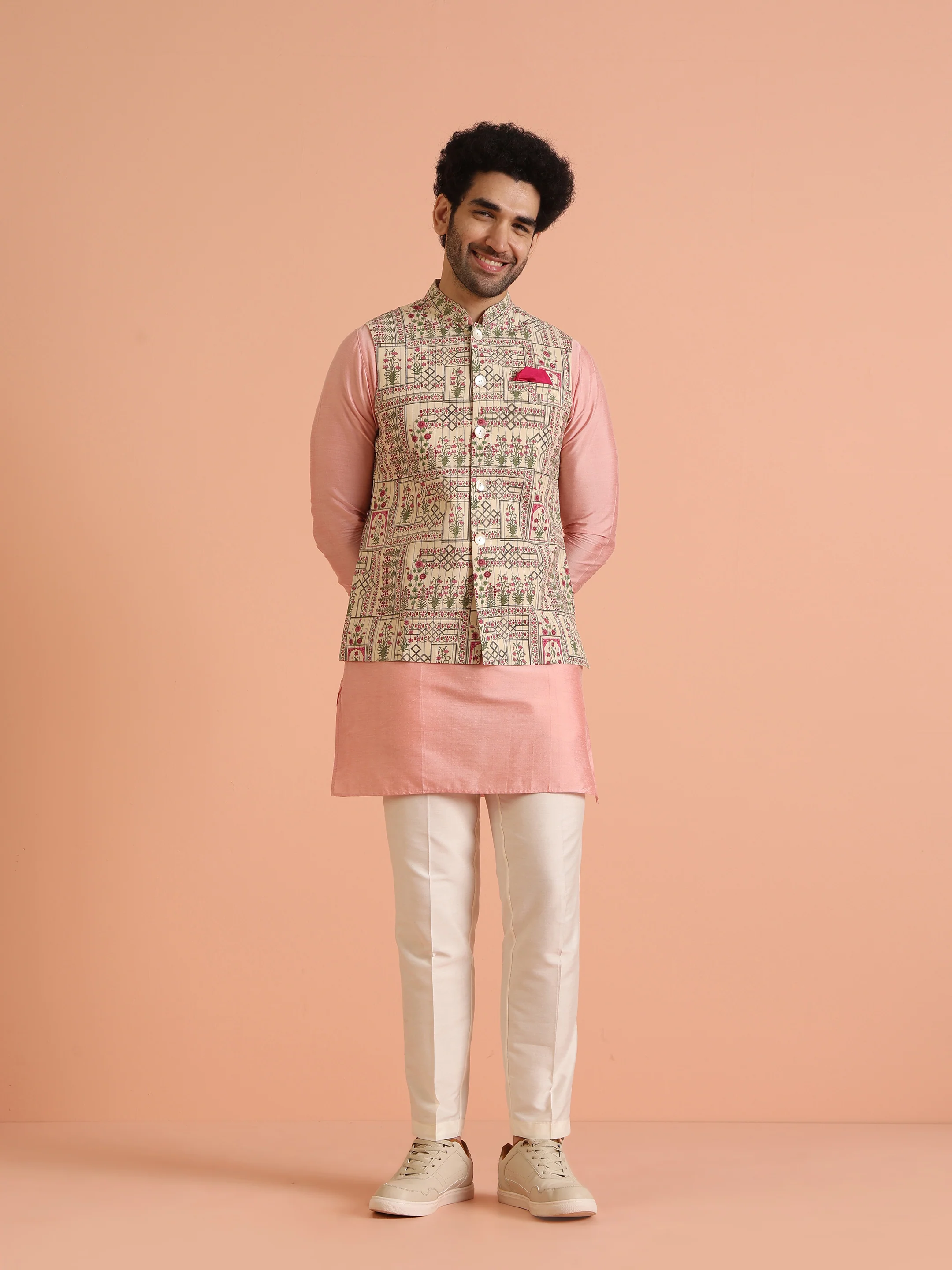 Multi Cotton Floral Printed Jacket Kurta Trouser - Image 2