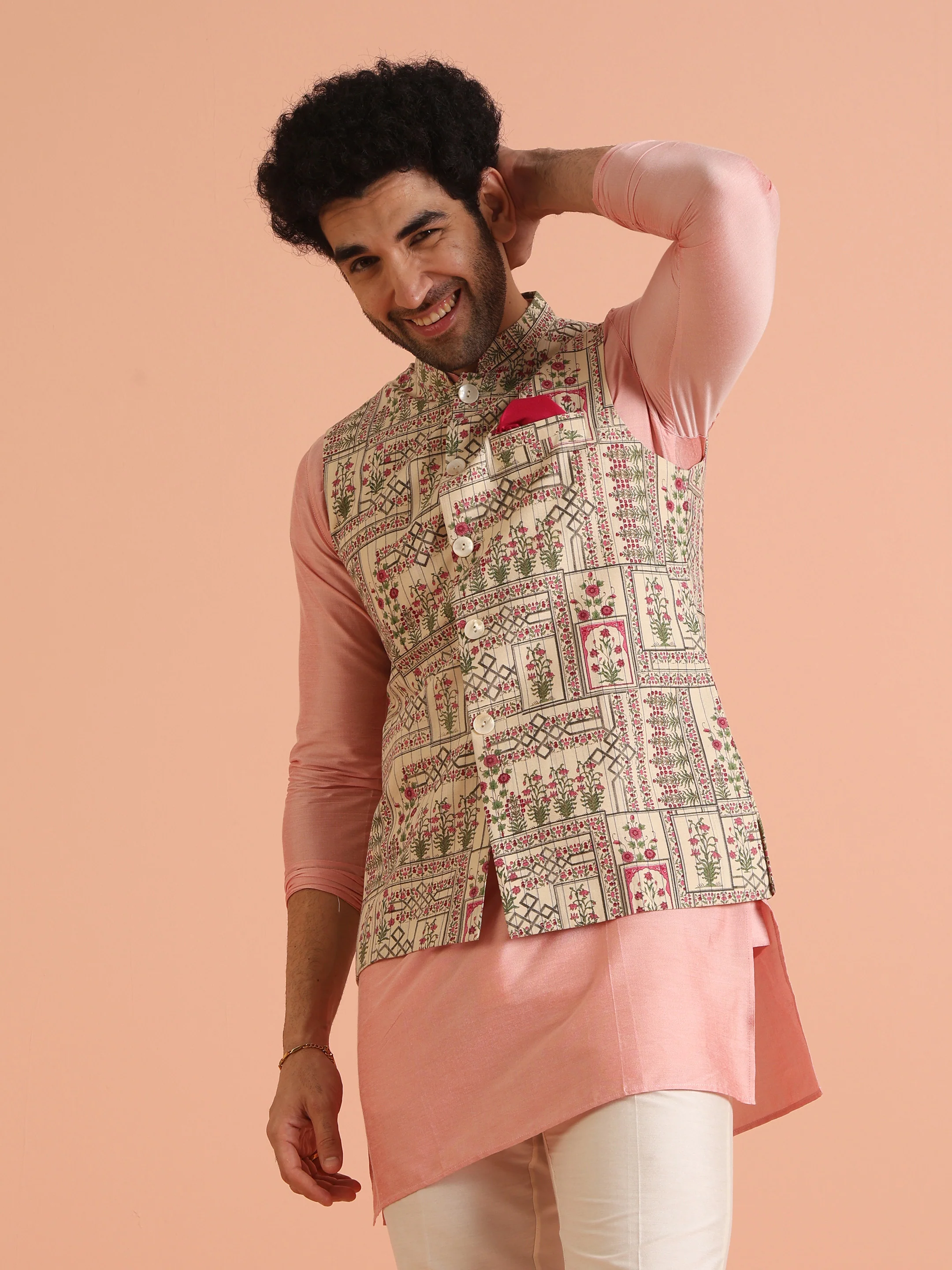 Multi Cotton Floral Printed Jacket Kurta Trouser - Image 8