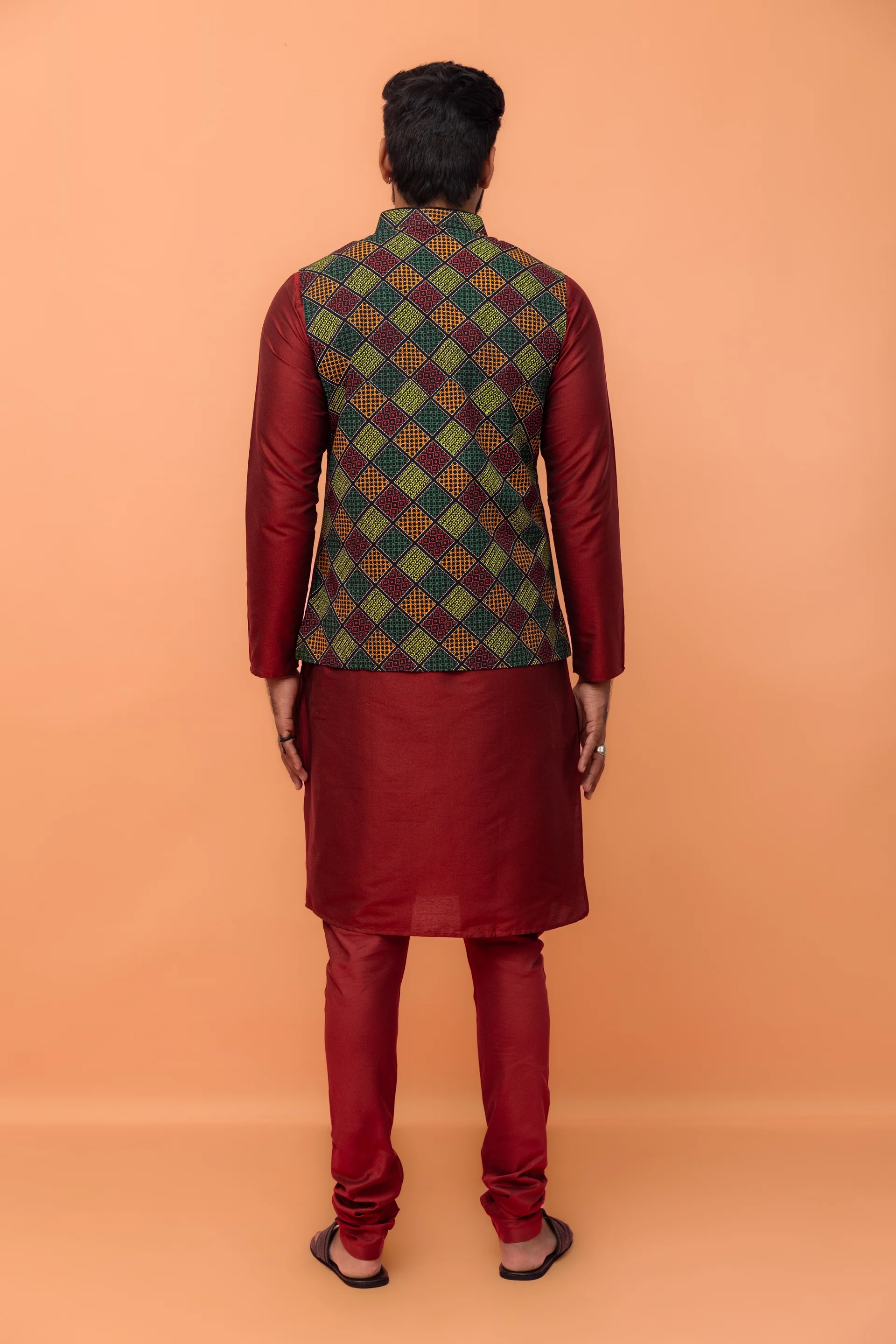 Multicolor Printed Nehru Jacket Kurta Churidar - Image 5