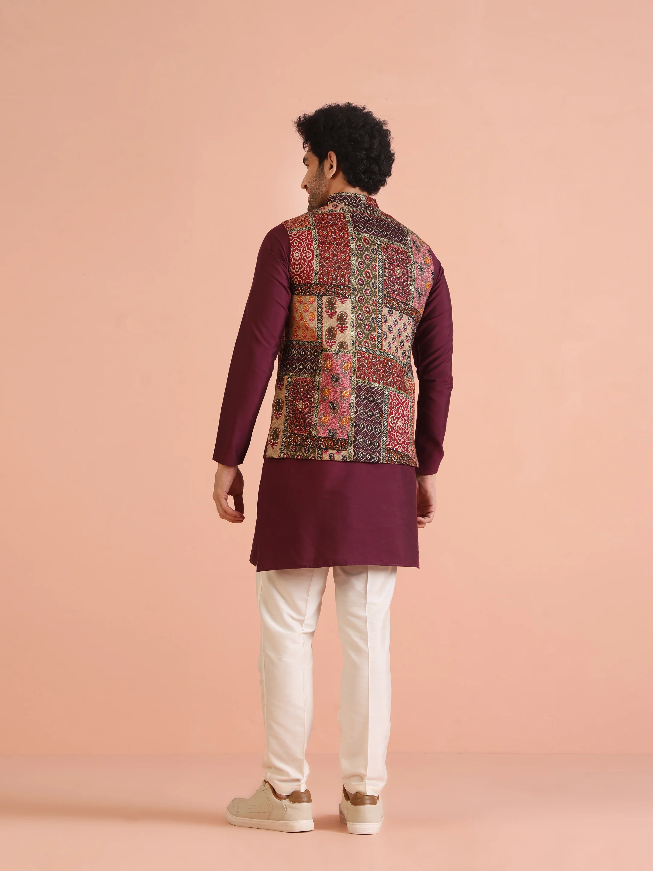 Multi Color Art Silk Printed Nehru Jacket Bundi Set with Kurta and Trouser - Image 5