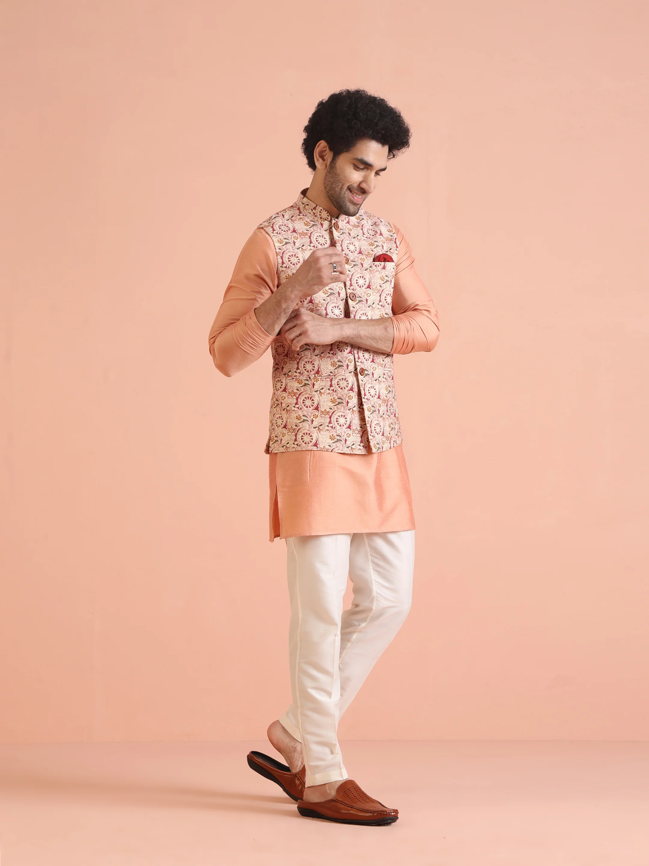 Multi Kantha Printed Nehru Jacket Set - Image 3