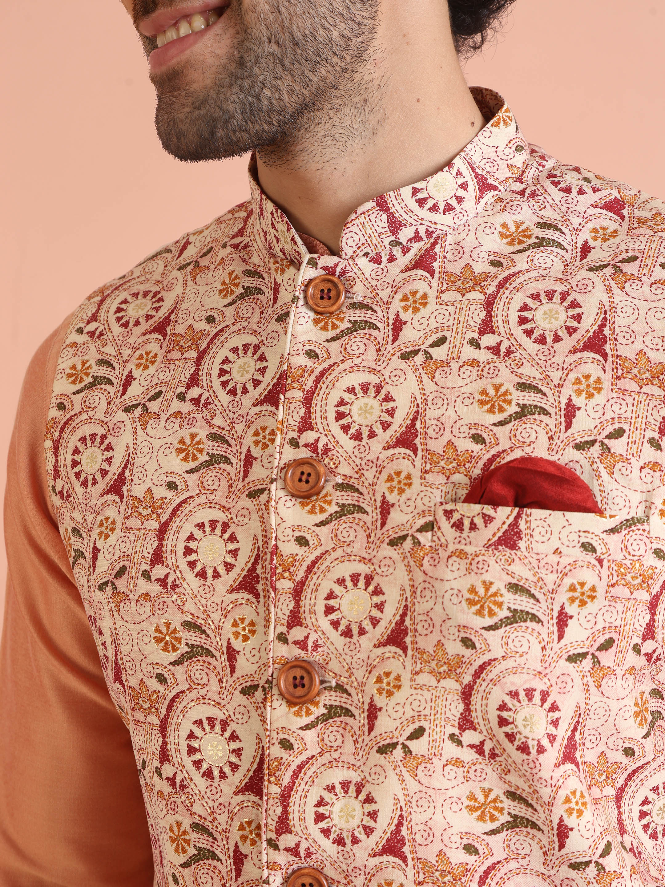 Multi Kantha Printed Nehru Jacket Set - Image 5