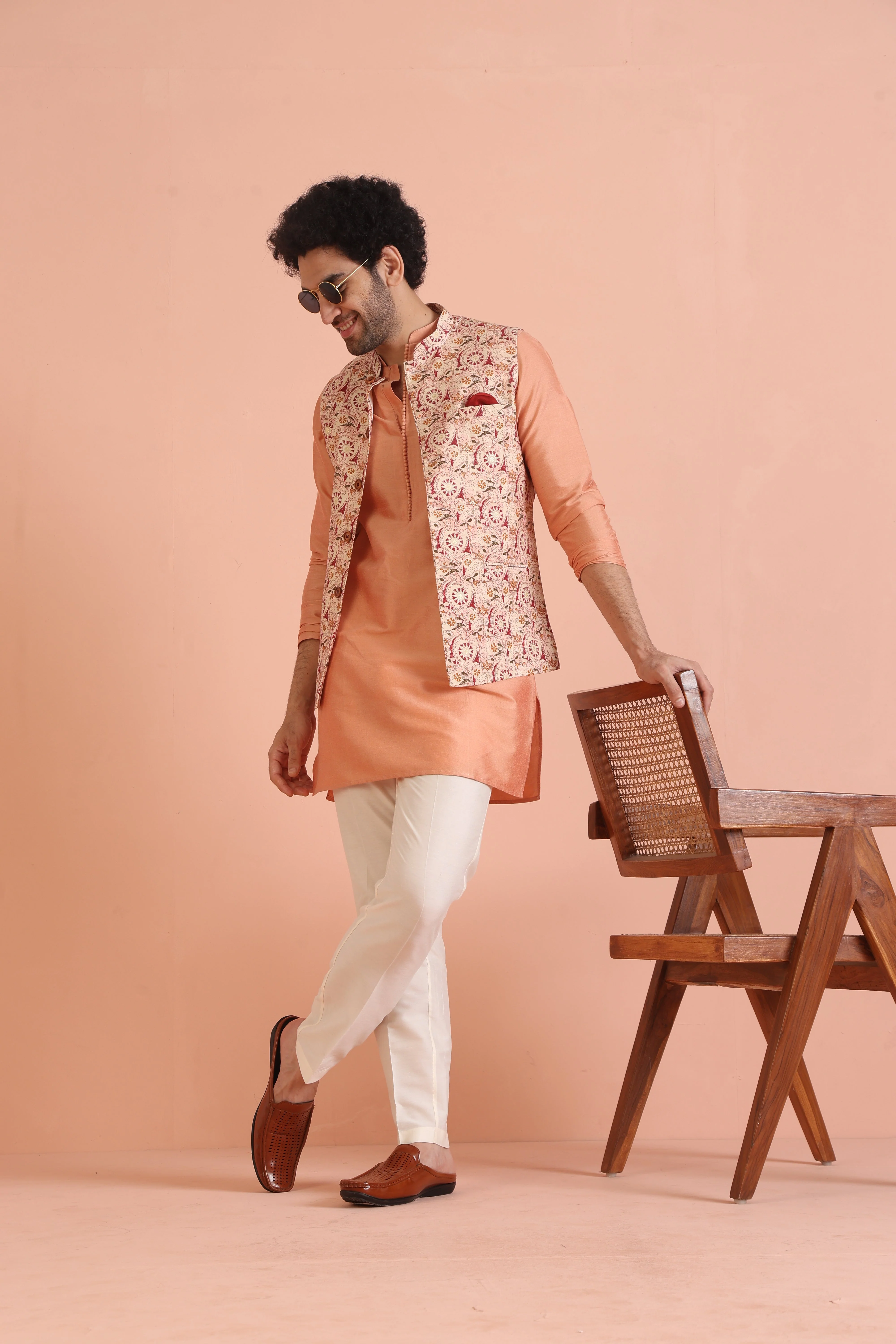Multi Kantha Printed Nehru Jacket Set - Image 9