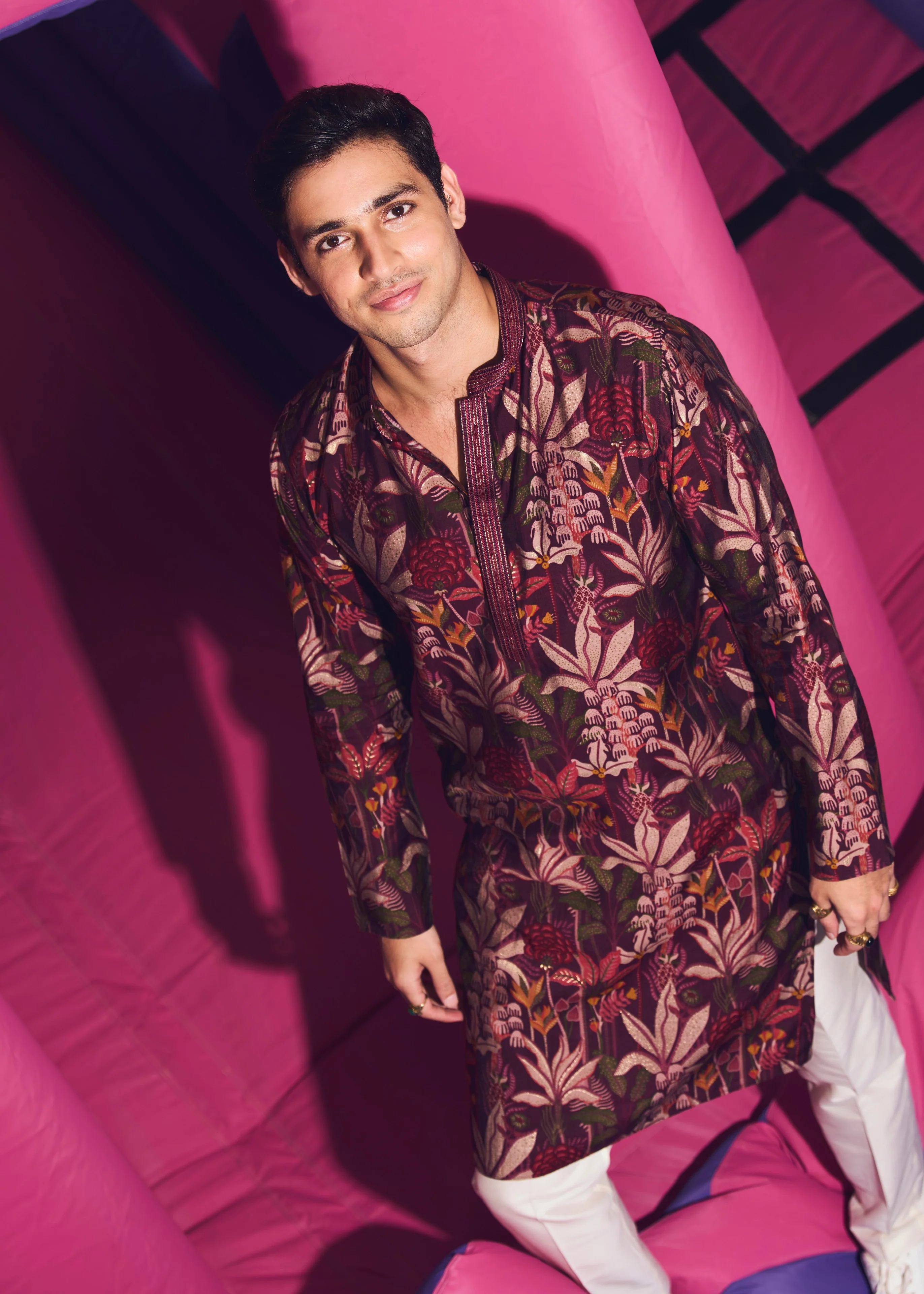Men Maroon Multi-Color Floral Printed Kurta Set - Image 2