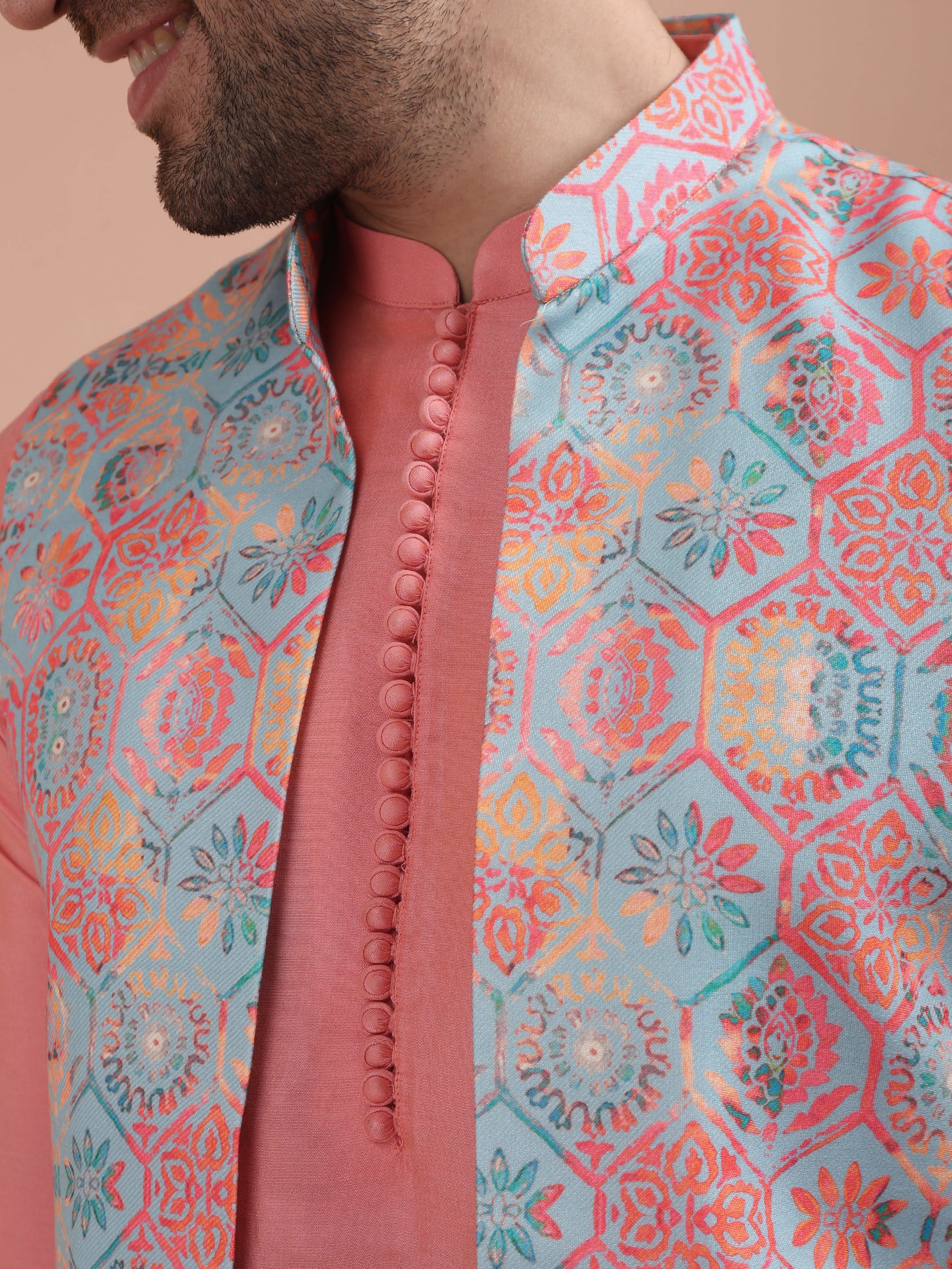 Multi Color Printed Nehru Jacket Kurta Set - Image 5