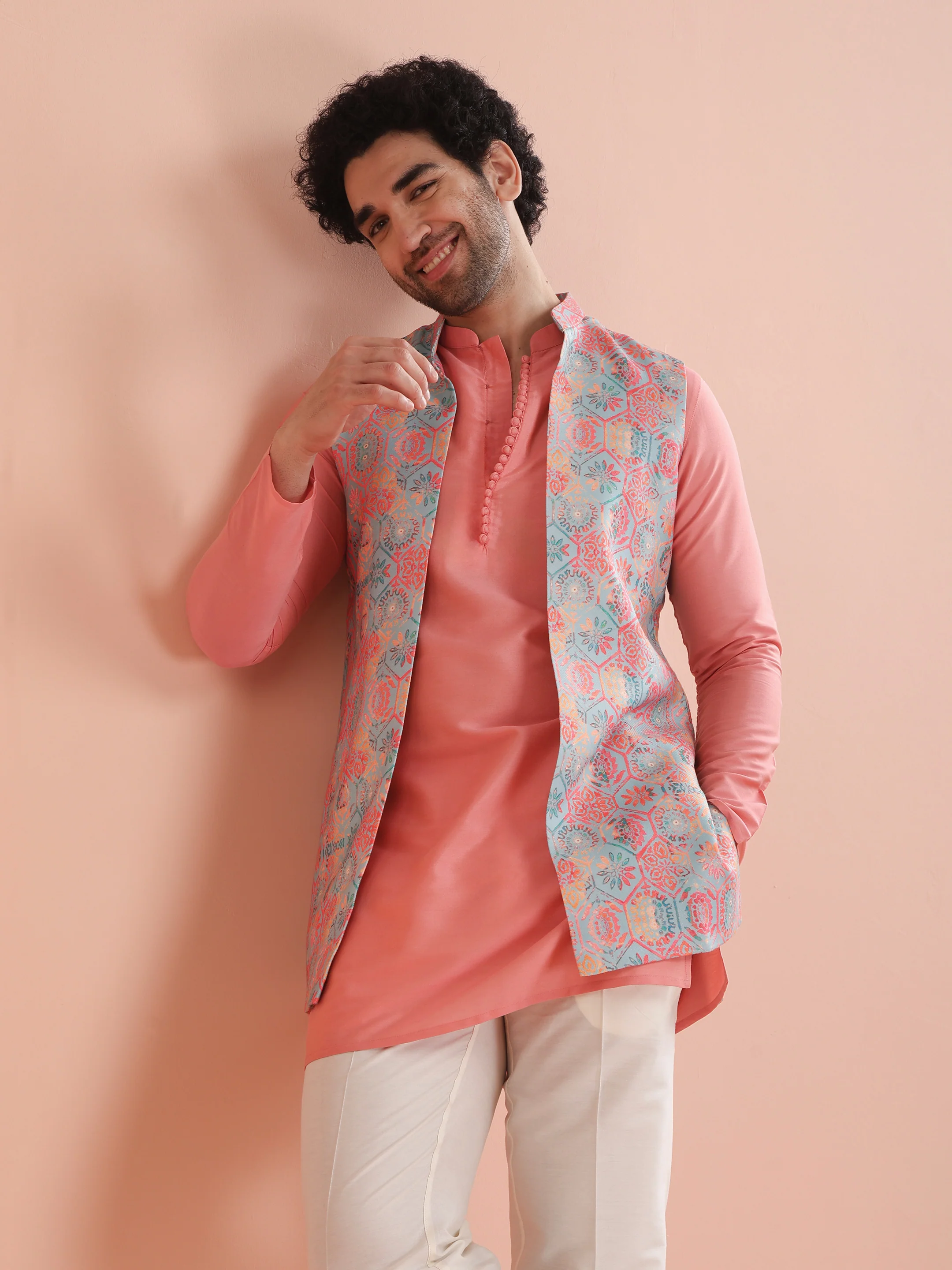 Multi Color Printed Nehru Jacket Kurta Set - Image 6