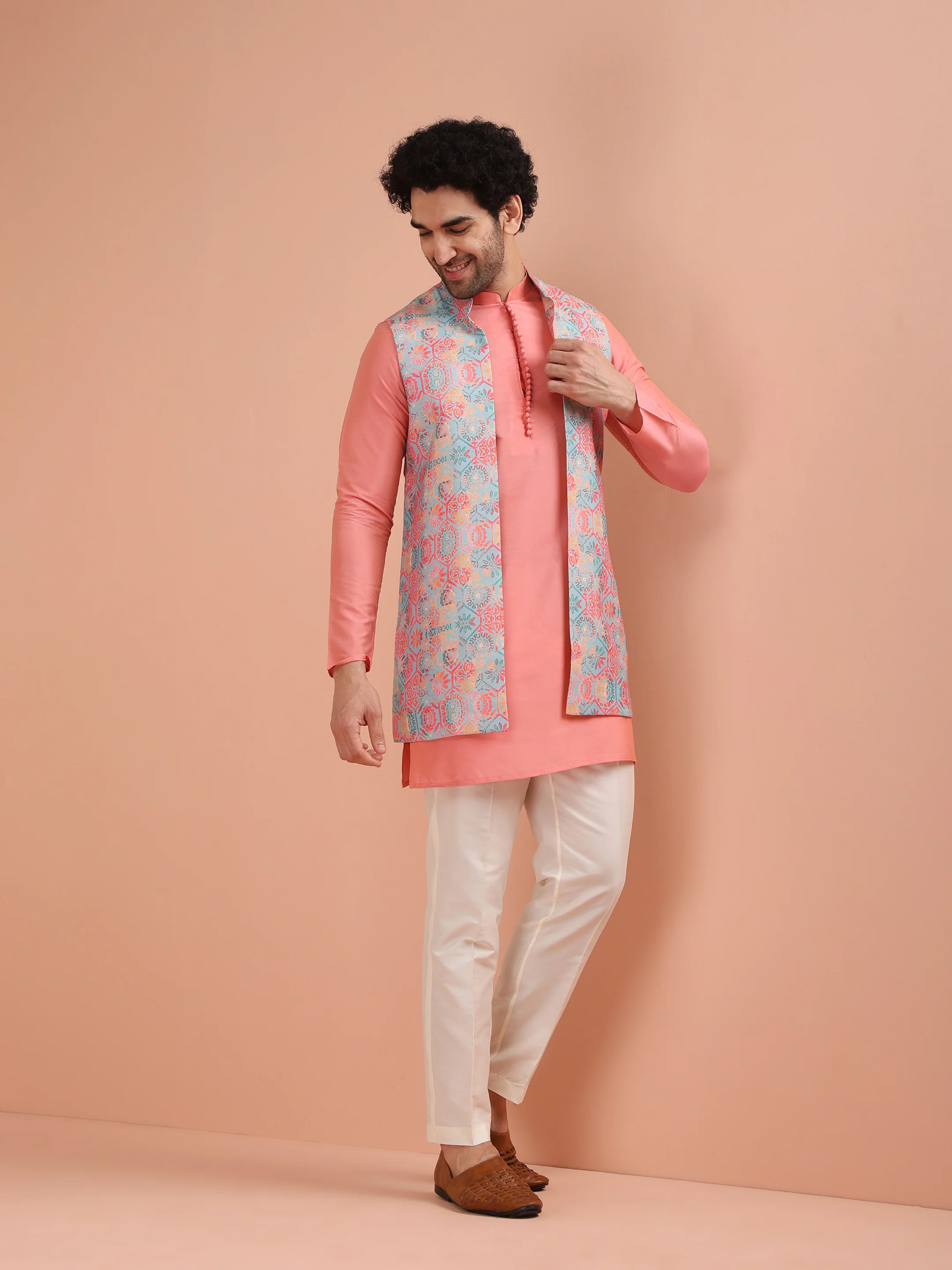 Multi Color Printed Nehru Jacket Kurta Set - Image 9