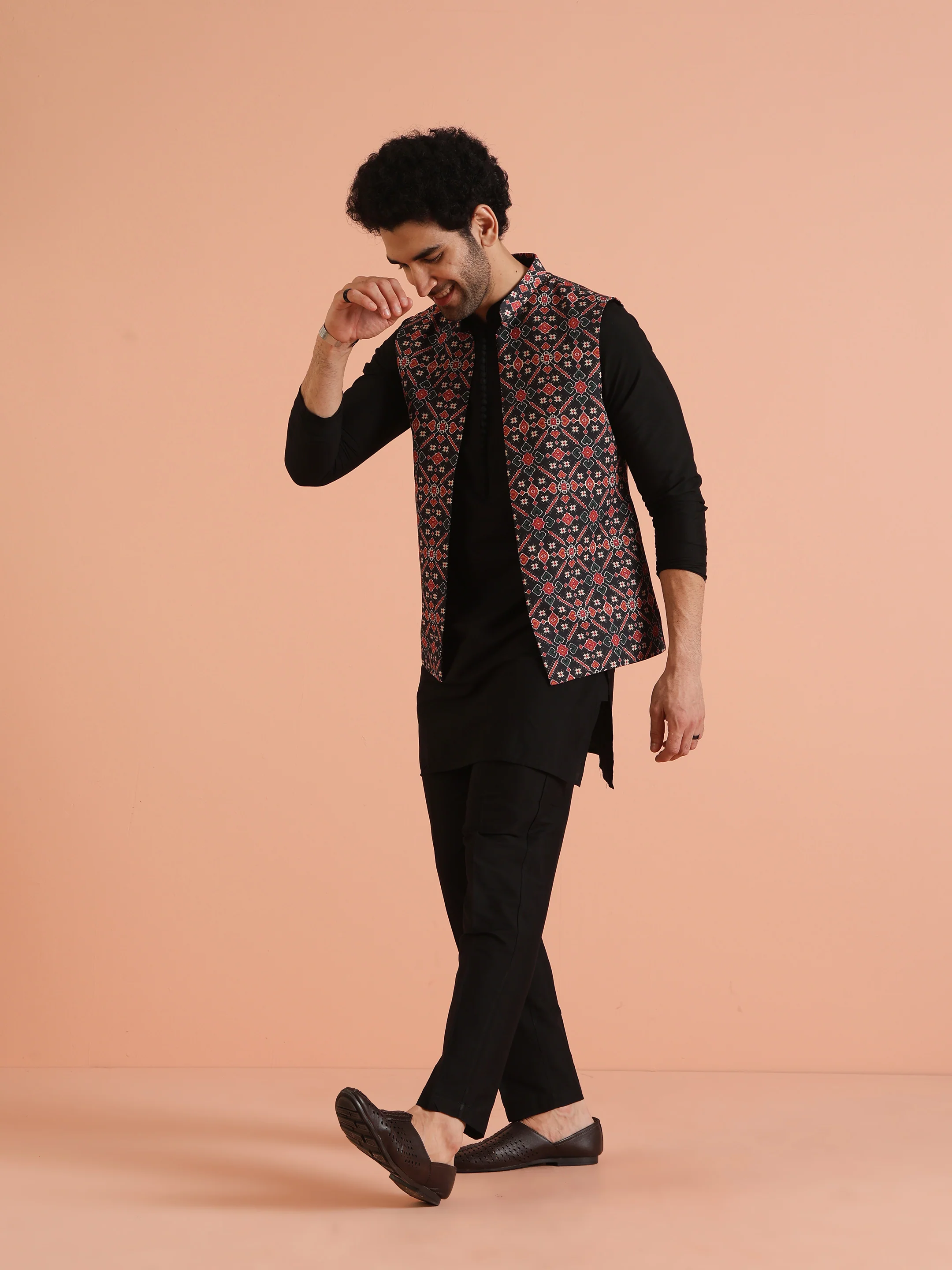 Multi Color Silk Blend Printed Nehru Jacket Set - Image 3