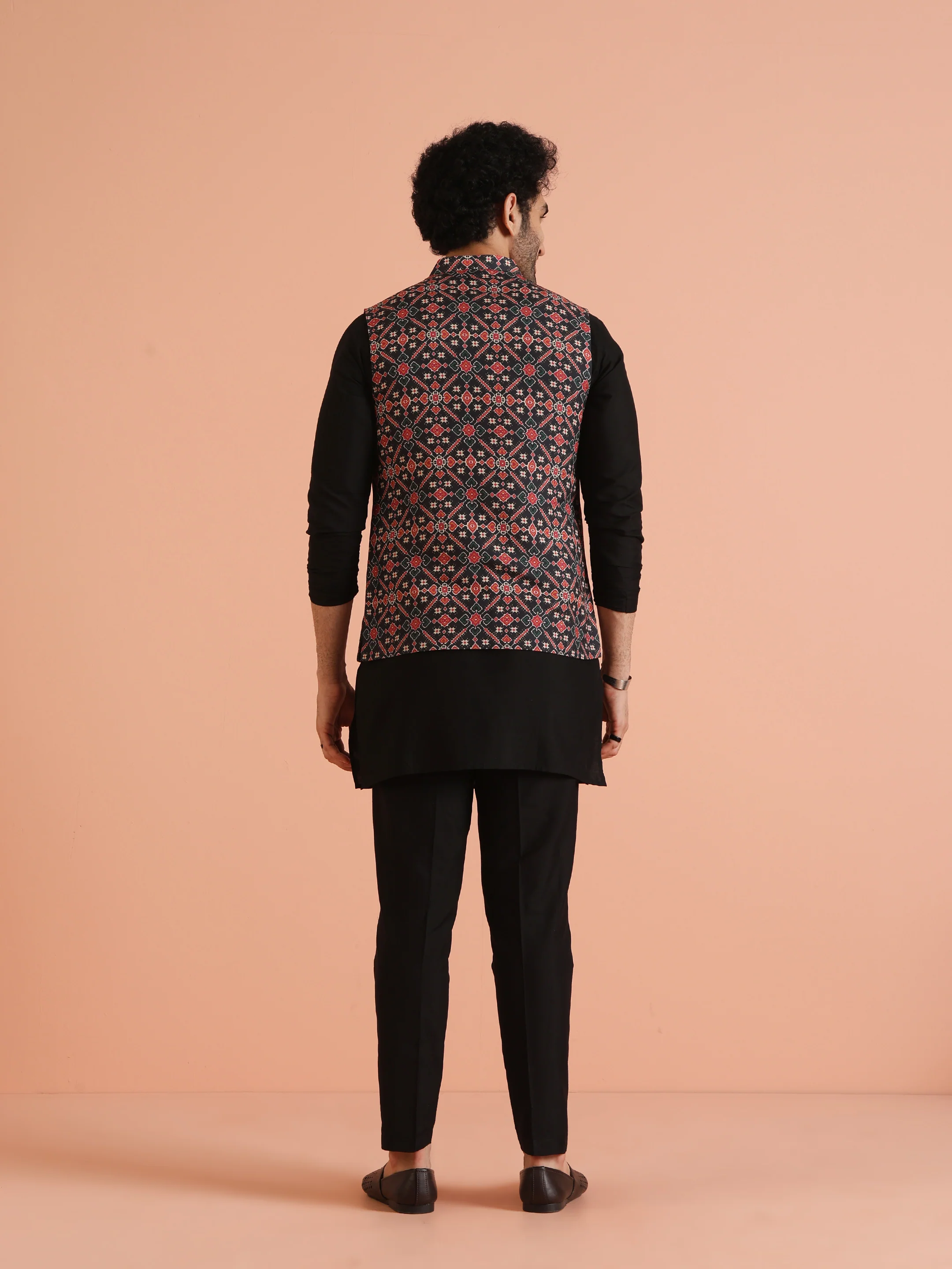 Multi Color Silk Blend Printed Nehru Jacket Set - Image 4
