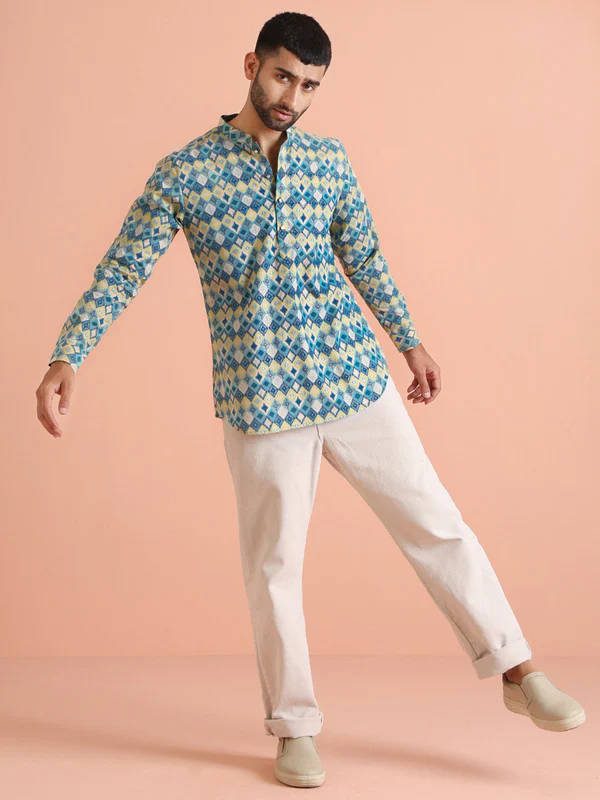 Multicolor Geometric Printed Short Kurta - Image 6