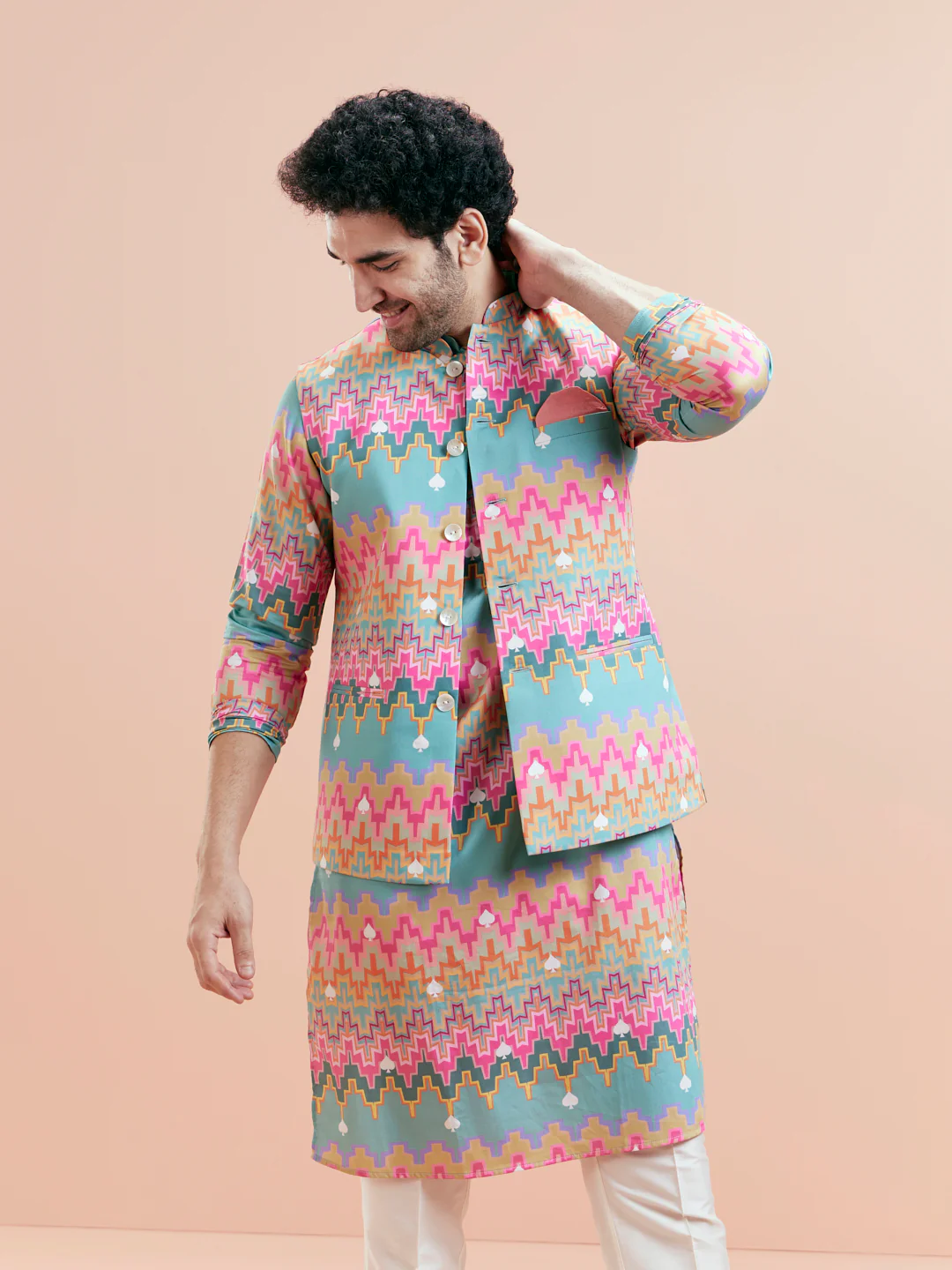 Multicolor Jacket Kurta Trouser Set - Image 7