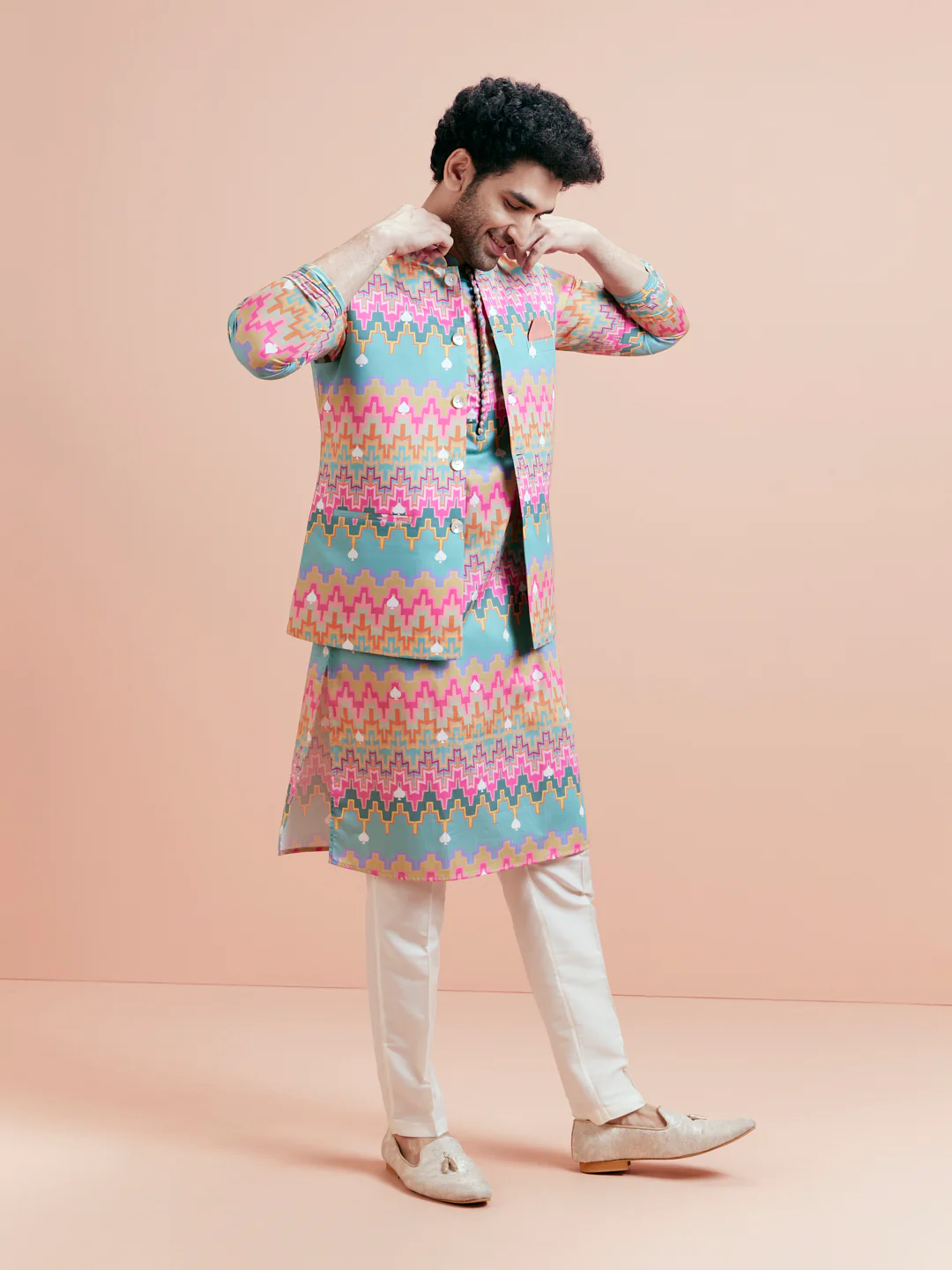 Multicolor Jacket Kurta Trouser Set - Image 8