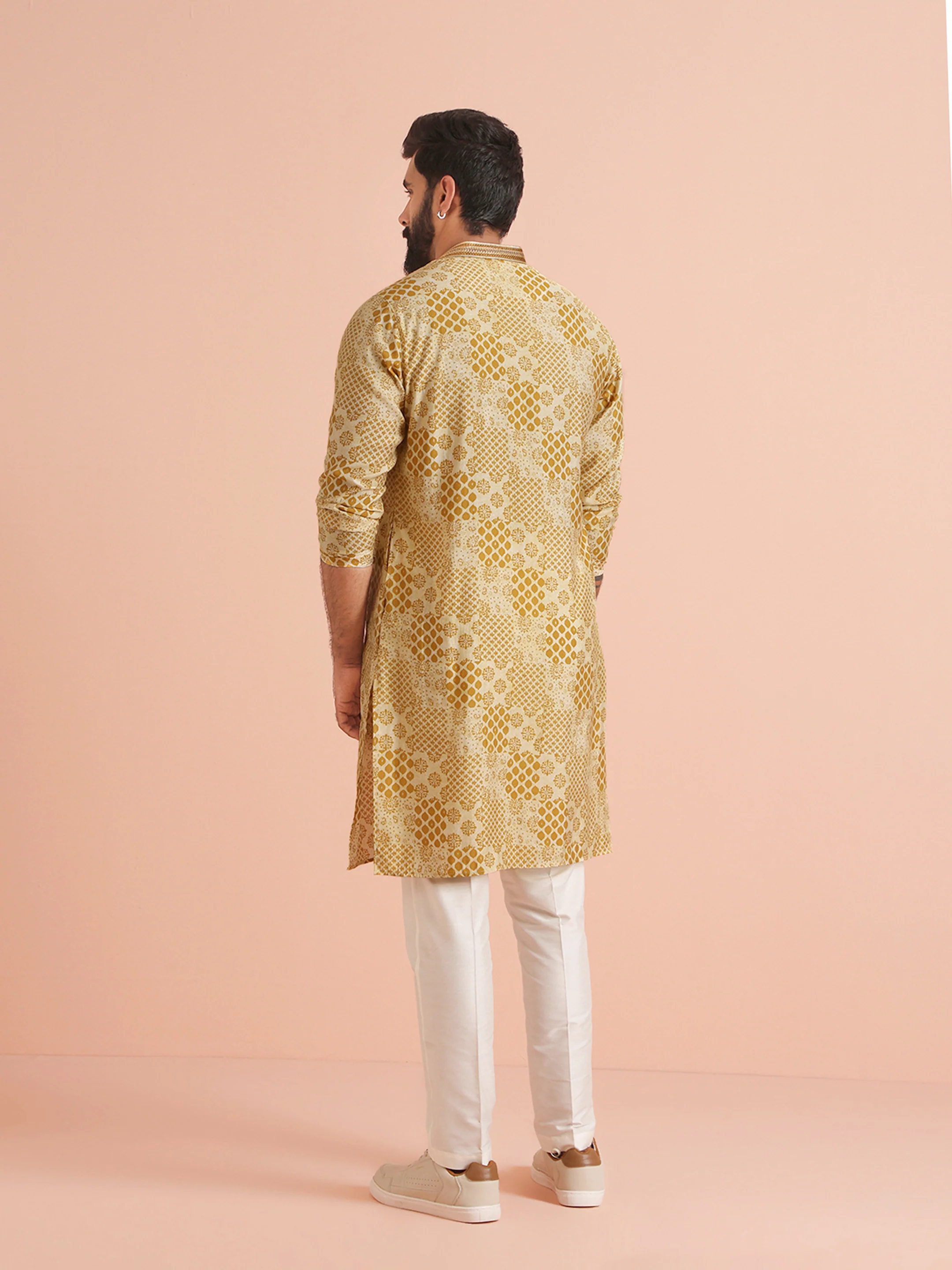 Men Mustard Ethnic Motifs Kurta Trouser Set - Image 6