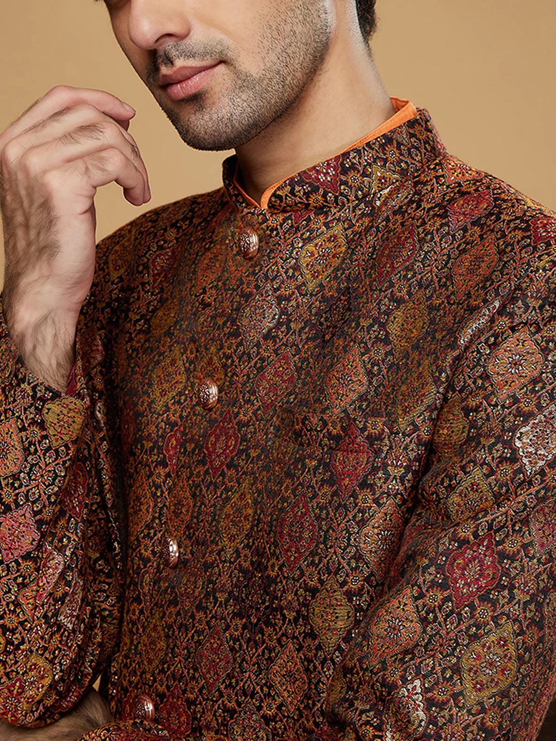Kisah Men Mustard Kurta Sherwani Trouser Set - Image 5