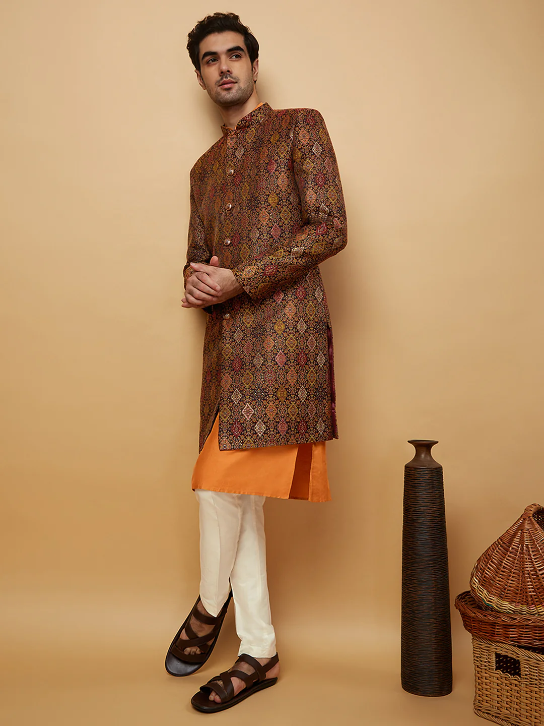 Kisah Men Mustard Kurta Sherwani Trouser Set - Image 8
