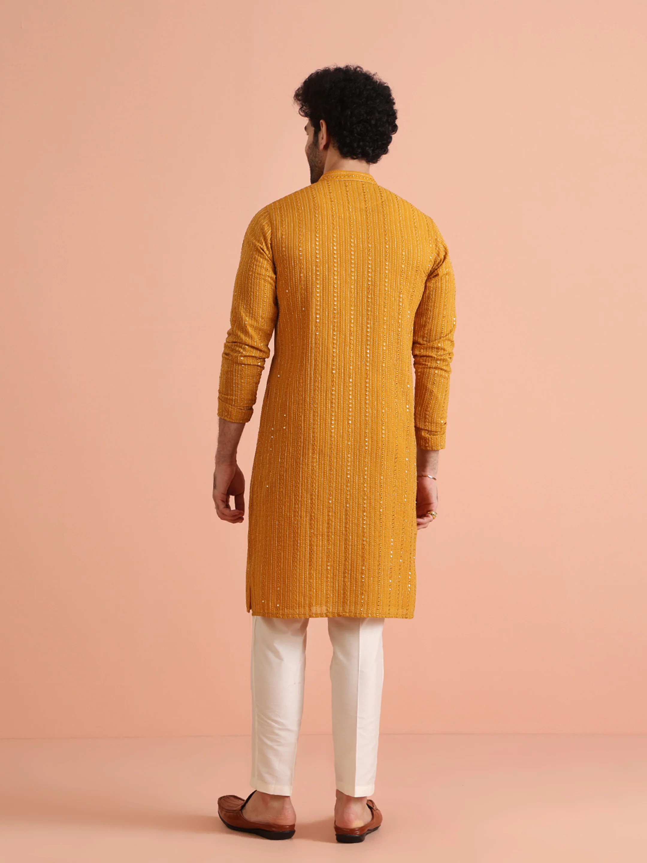 Mustard Mirror Work Kurta â€“ Festive & Wedding Wear - Image 4