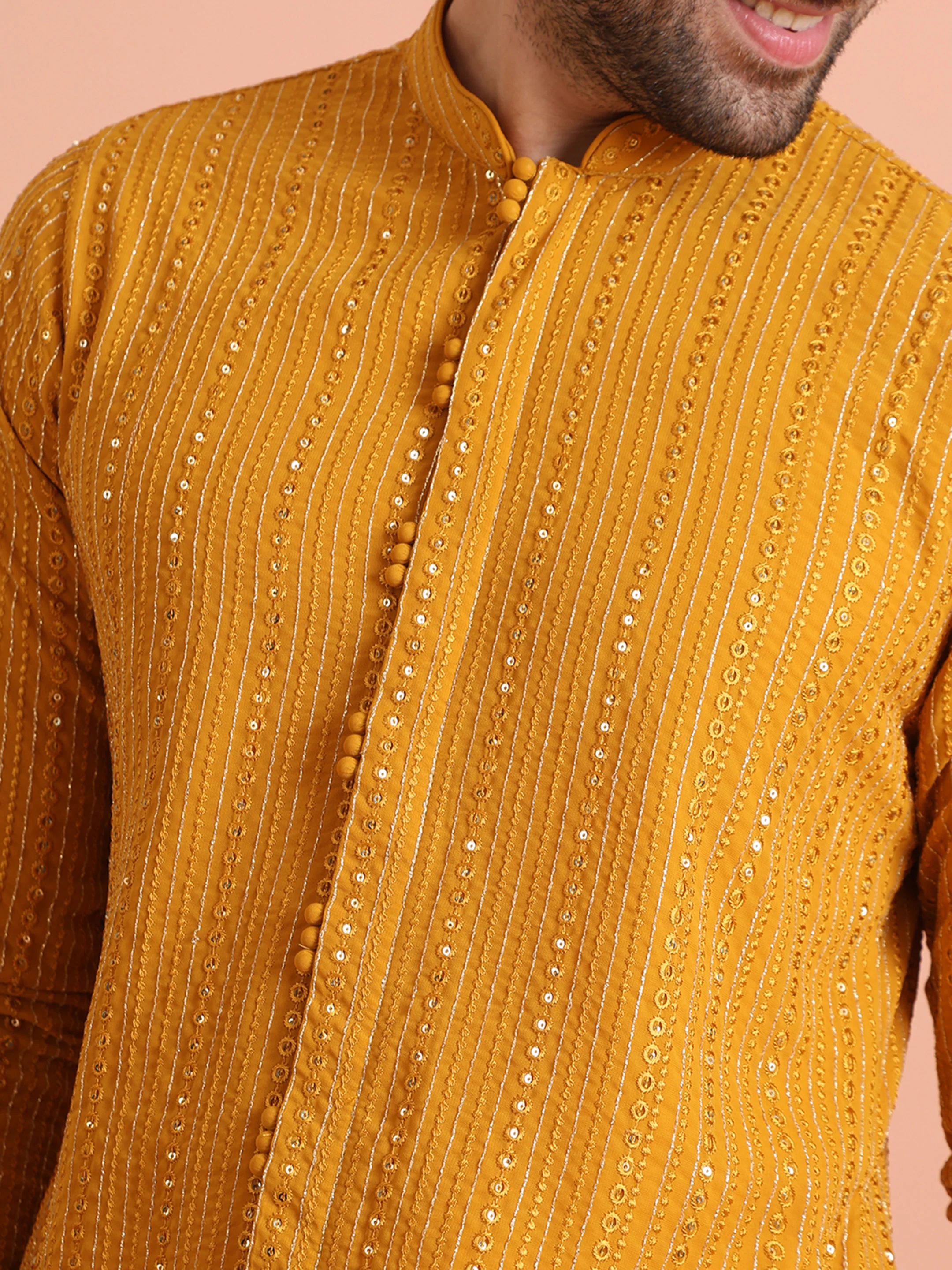 Mustard Mirror Work Kurta â€“ Festive & Wedding Wear - Image 5
