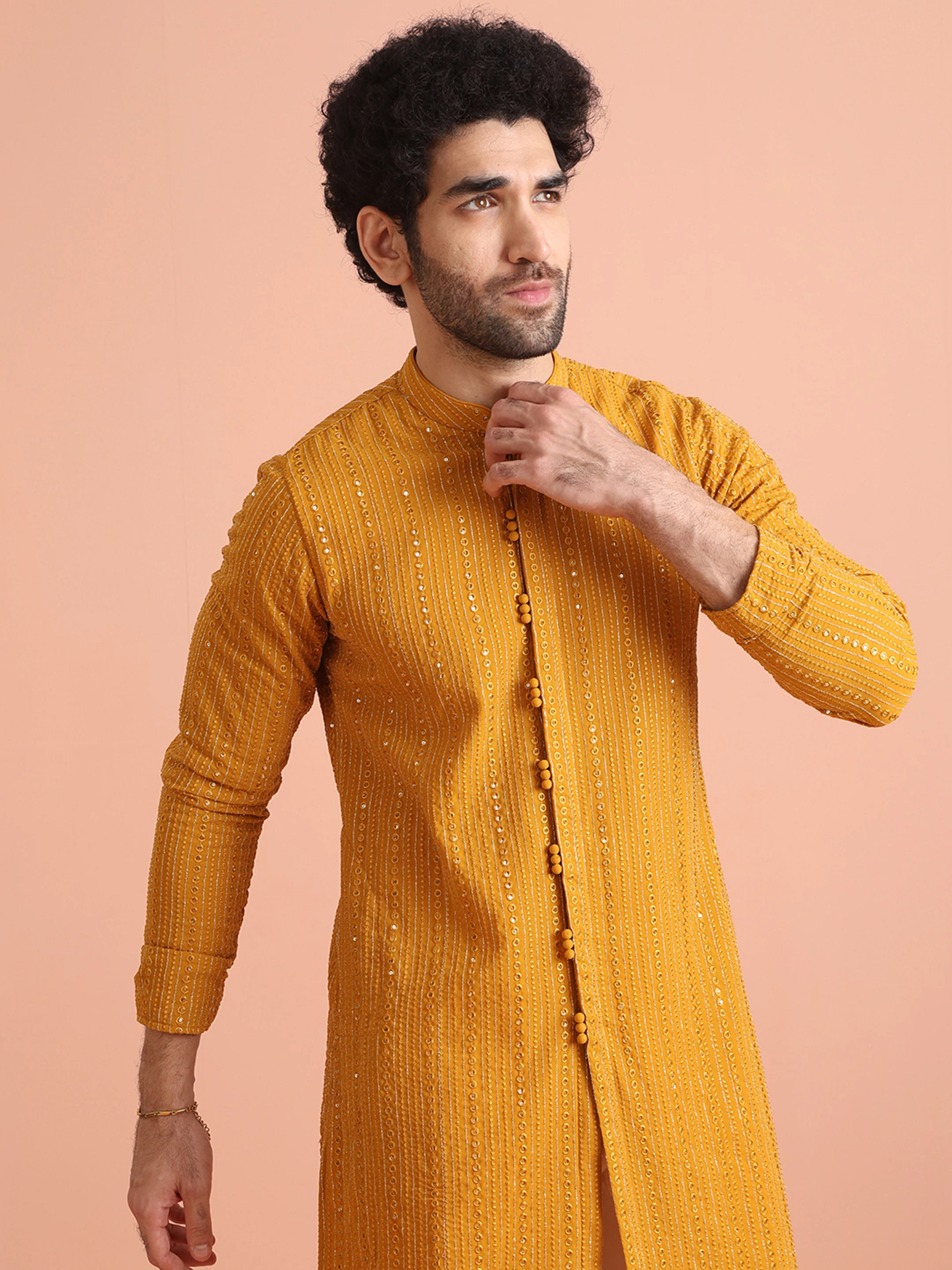 Mustard Mirror Work Kurta â€“ Festive & Wedding Wear - Image 7