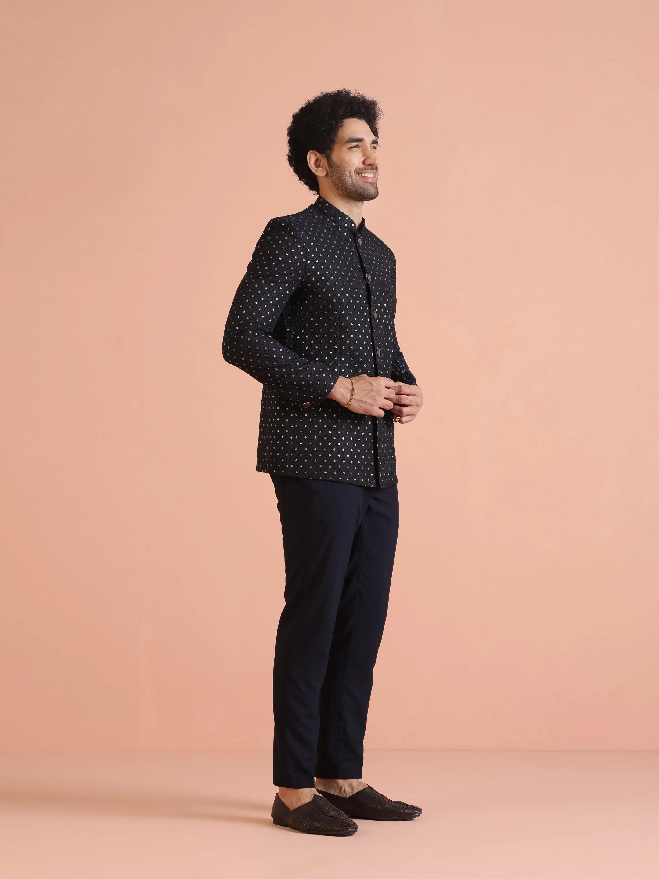Black & Navy Blue Silk Blend Embroidered Jodhpuri Bandhgala - Image 10