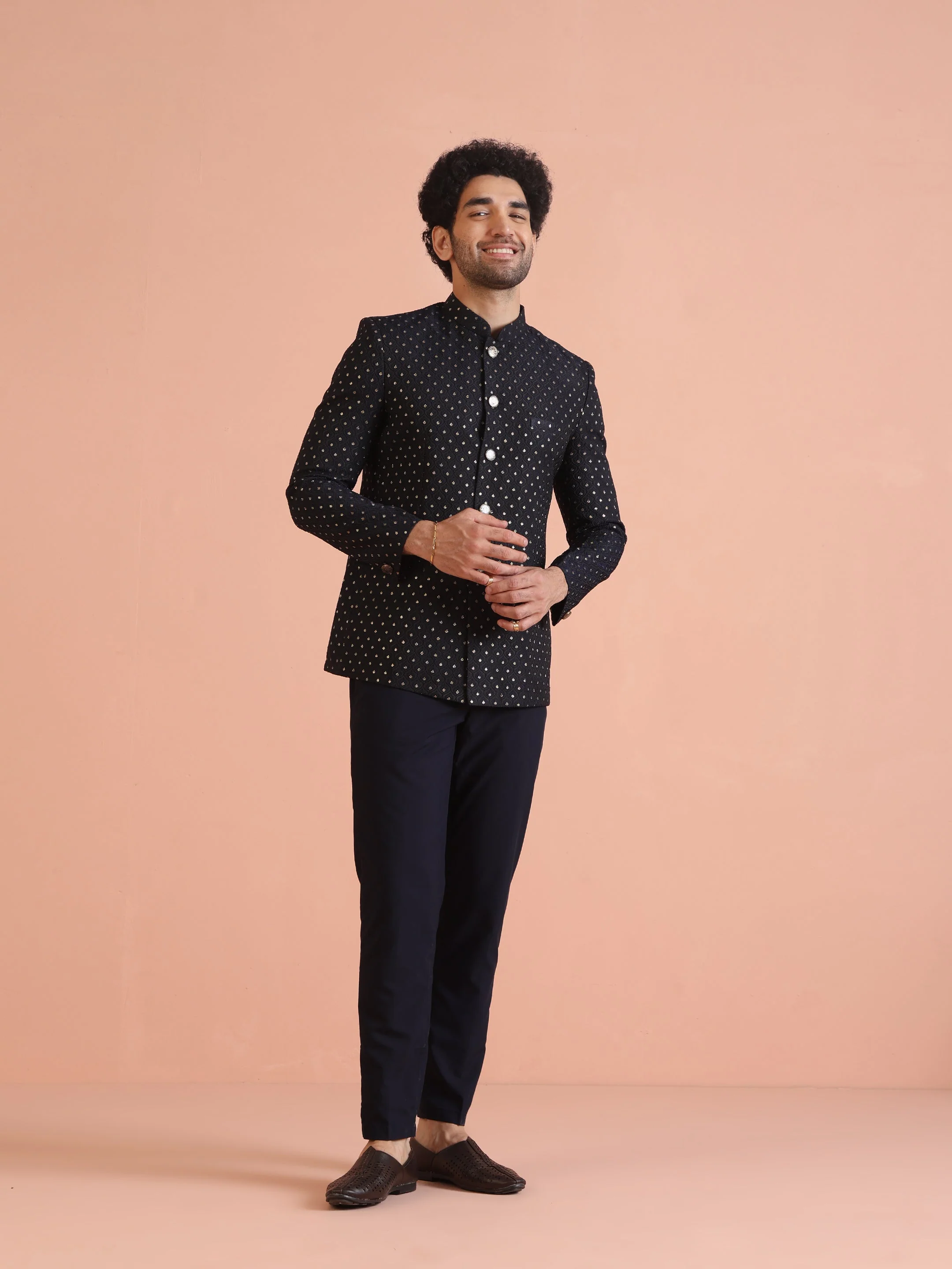Black & Navy Blue Silk Blend Embroidered Jodhpuri Bandhgala - Image 14