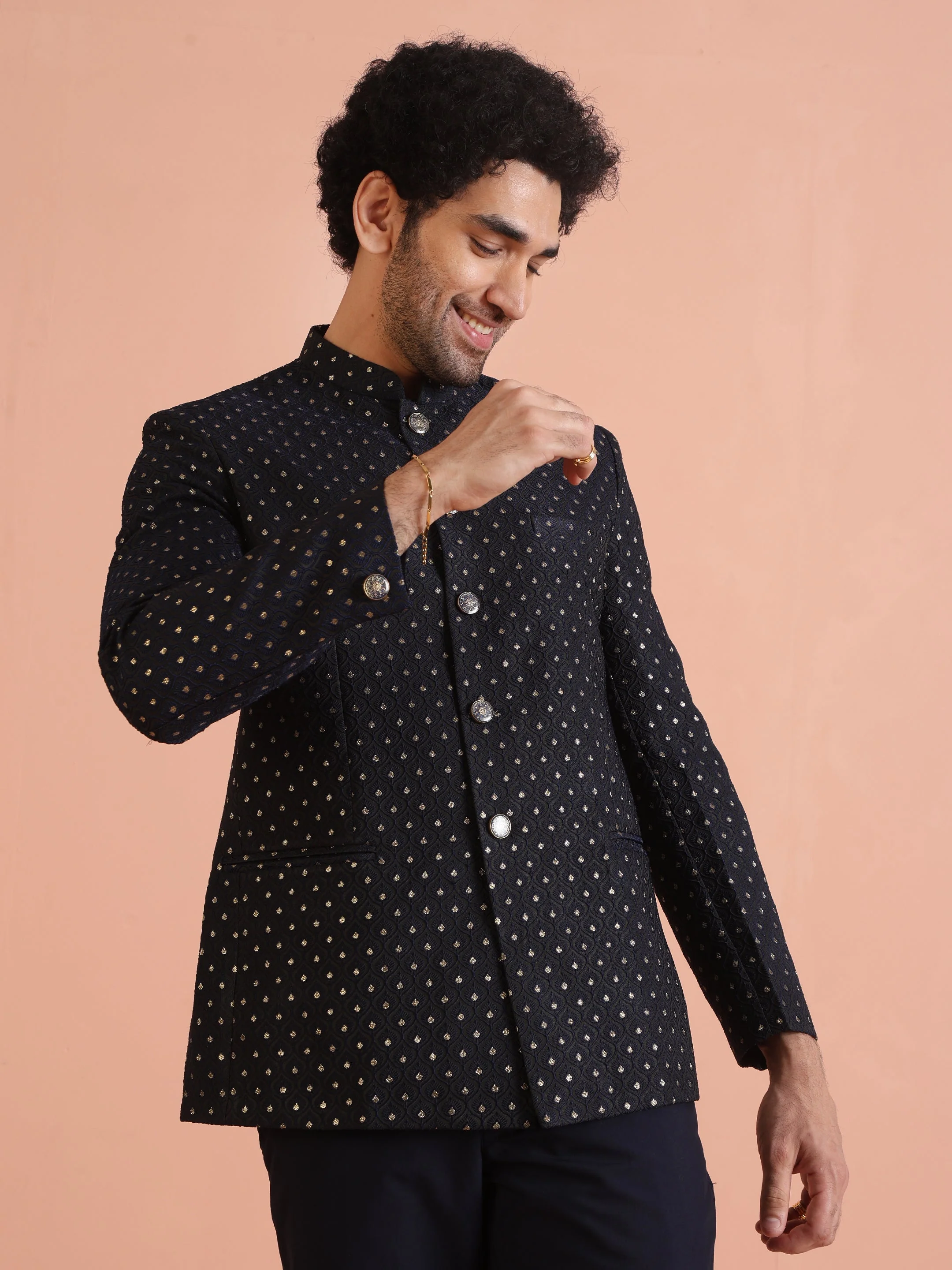 Black & Navy Blue Silk Blend Embroidered Jodhpuri Bandhgala - Image 15
