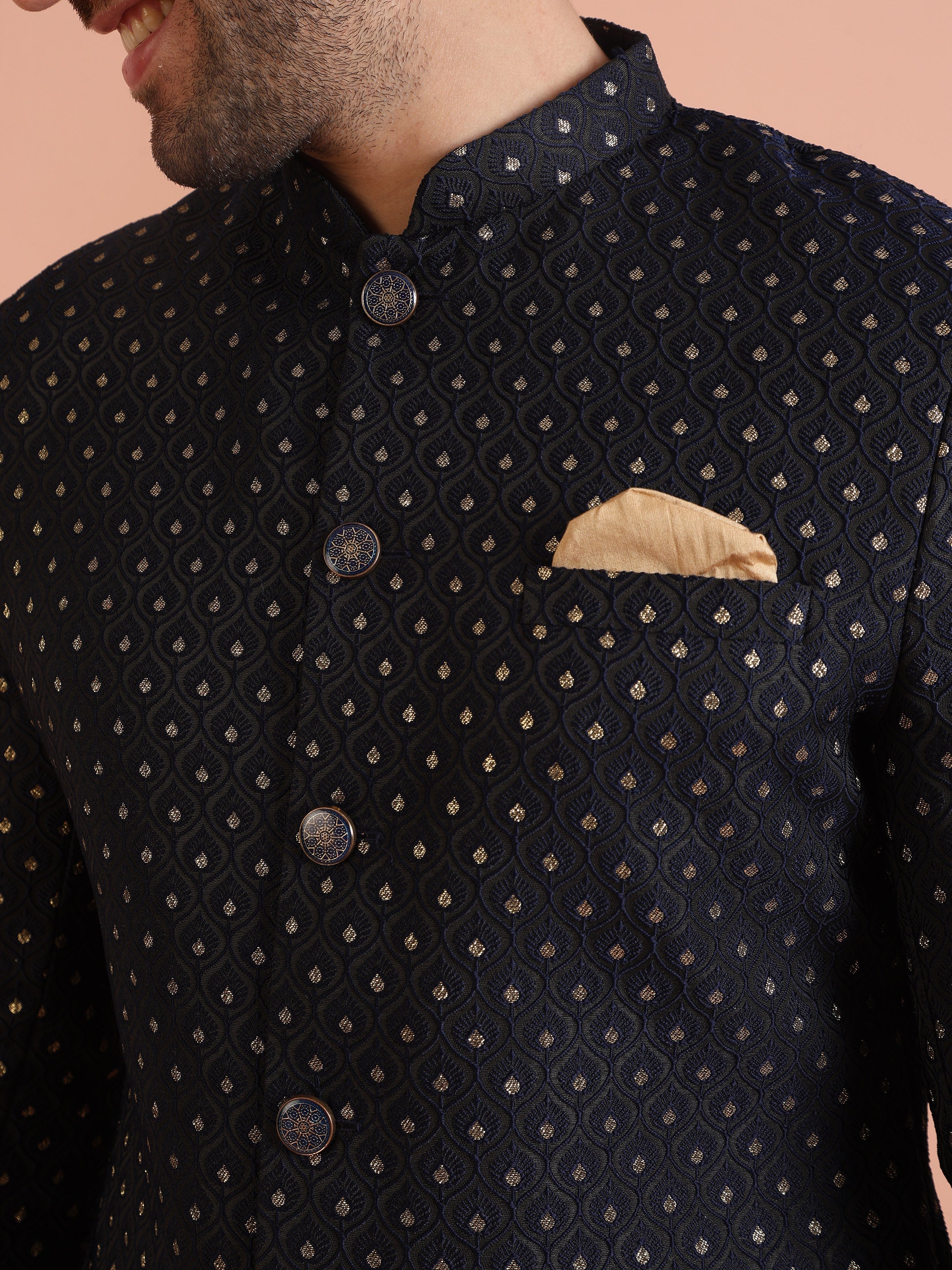 Black & Navy Blue Silk Blend Embroidered Jodhpuri Bandhgala - Image 20
