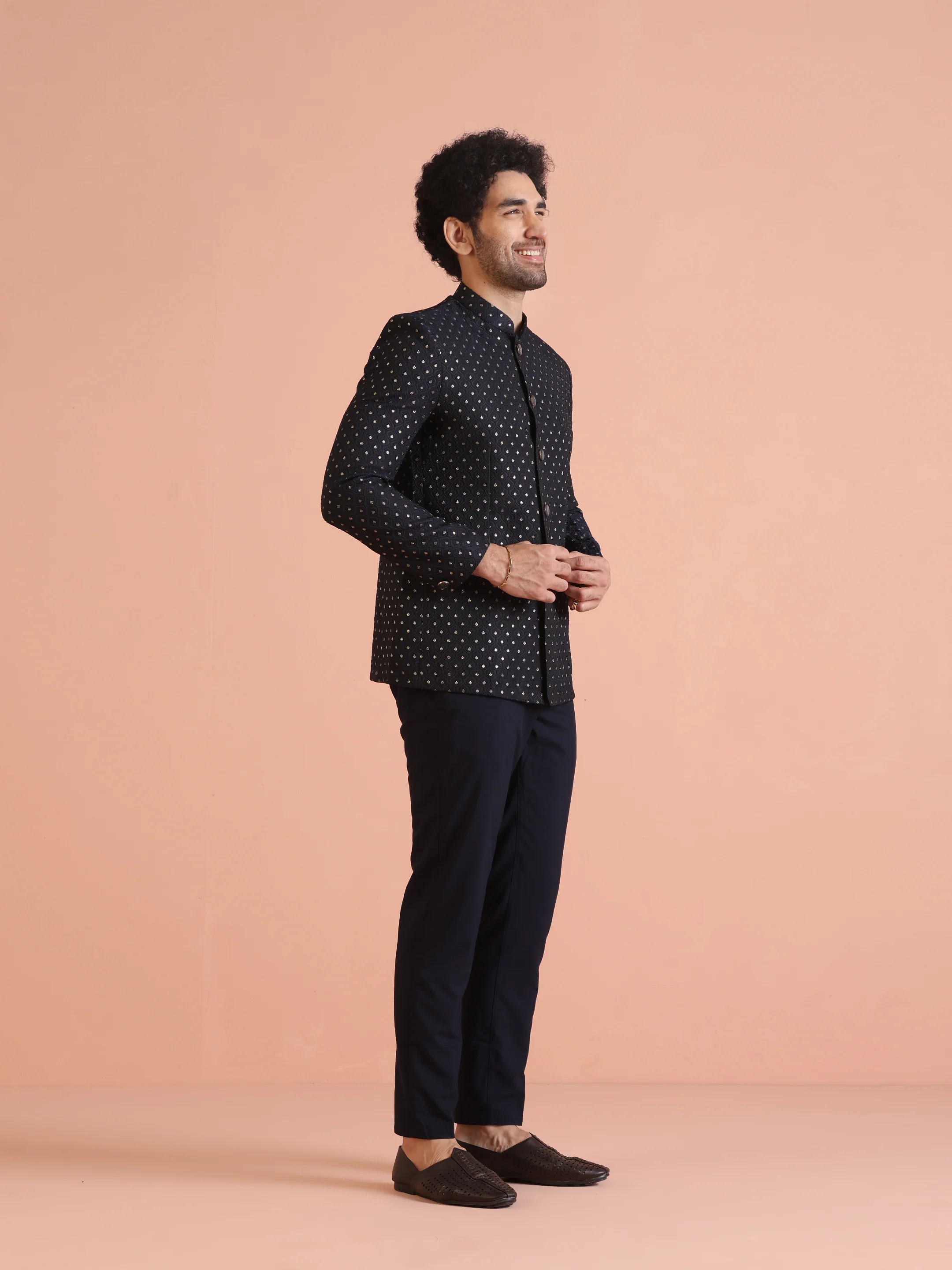 Black & Navy Blue Silk Blend Embroidered Jodhpuri Bandhgala - Image 3