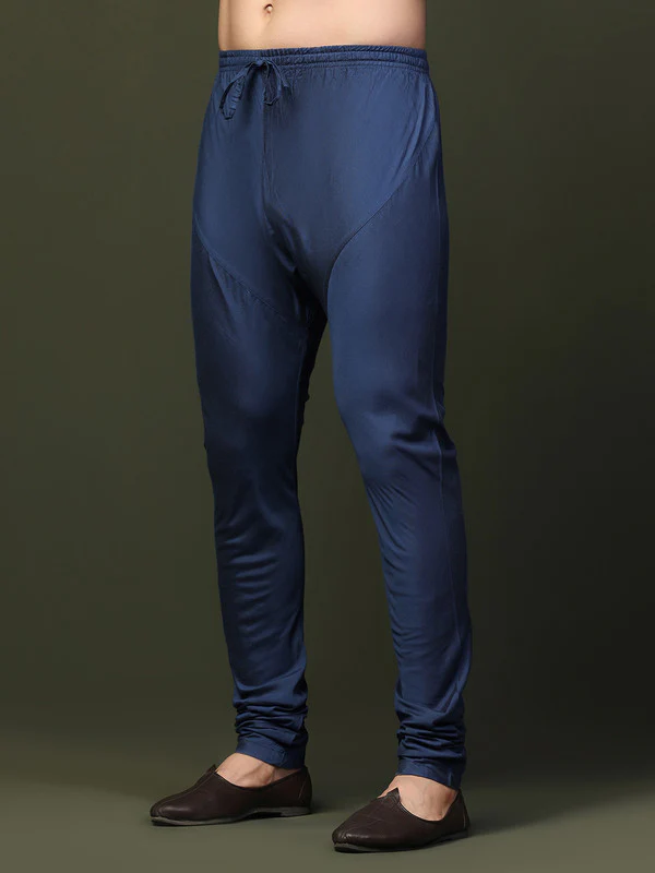 Blue Art Silk Solid Churidar Pajama - Image 3