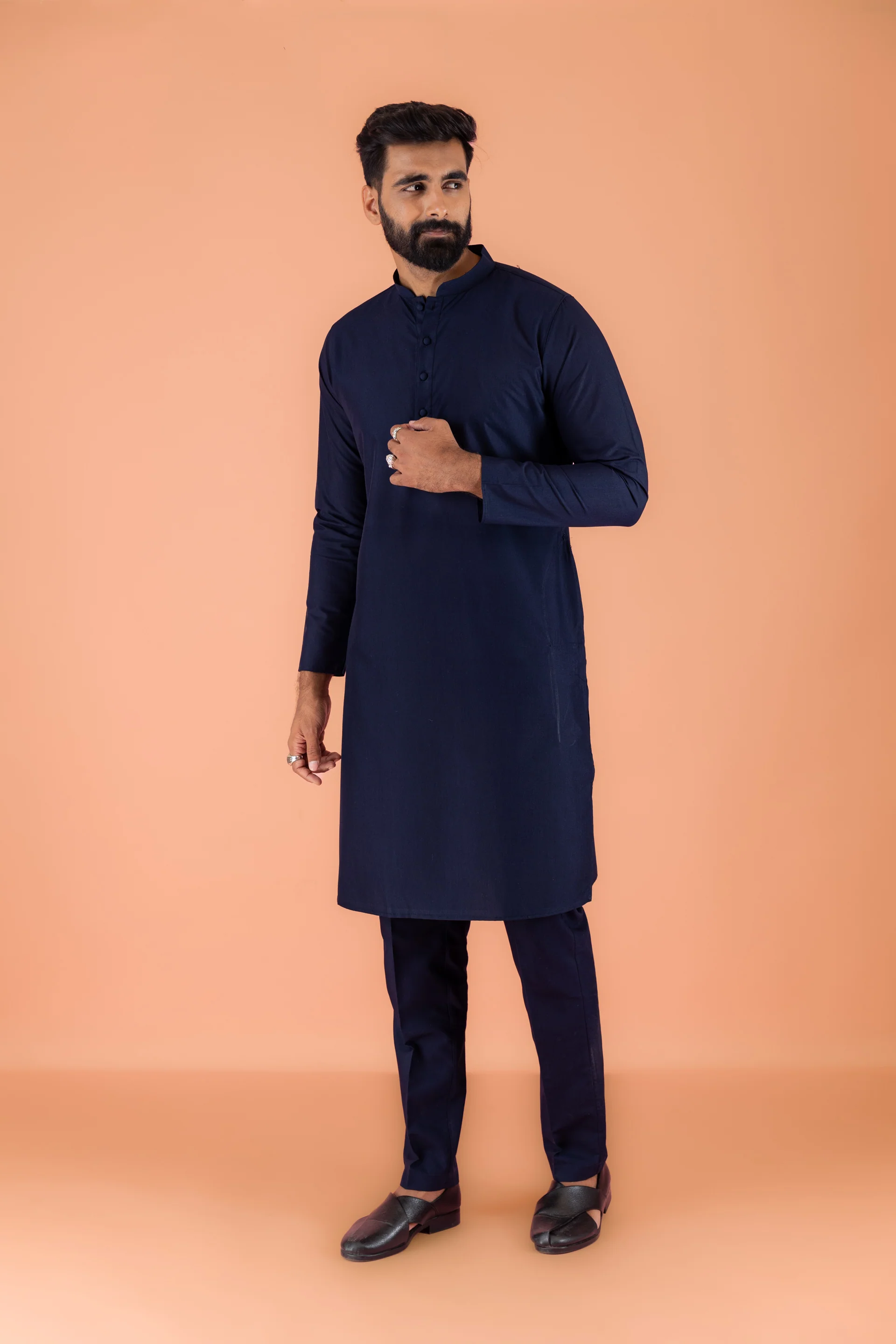 Navy Blue Jacket Kurta Trouser Set - Image 7