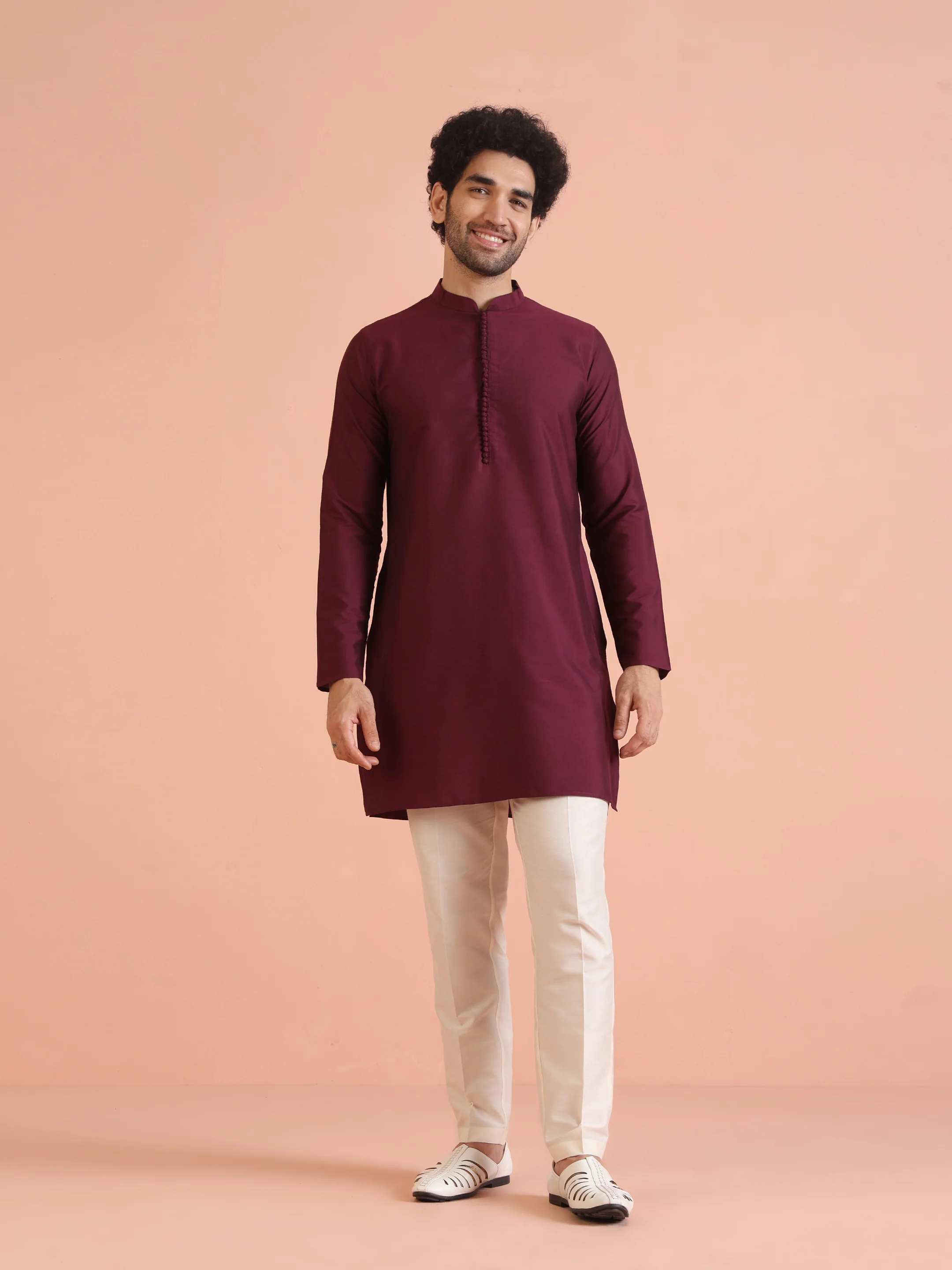 Maroon Jacquard Jacket Kurta Trouser Set - Image 7