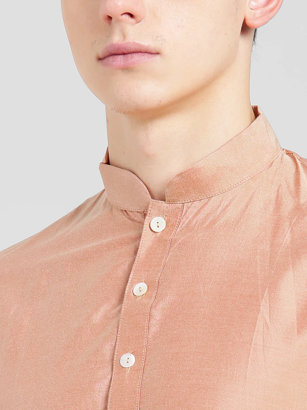 Peach Silk Blend Solid Kurta Cream Dhoti - Image 4
