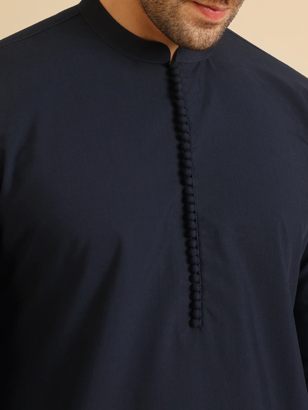 Navy Blue Cotton Silk Mid Kurta - Image 5