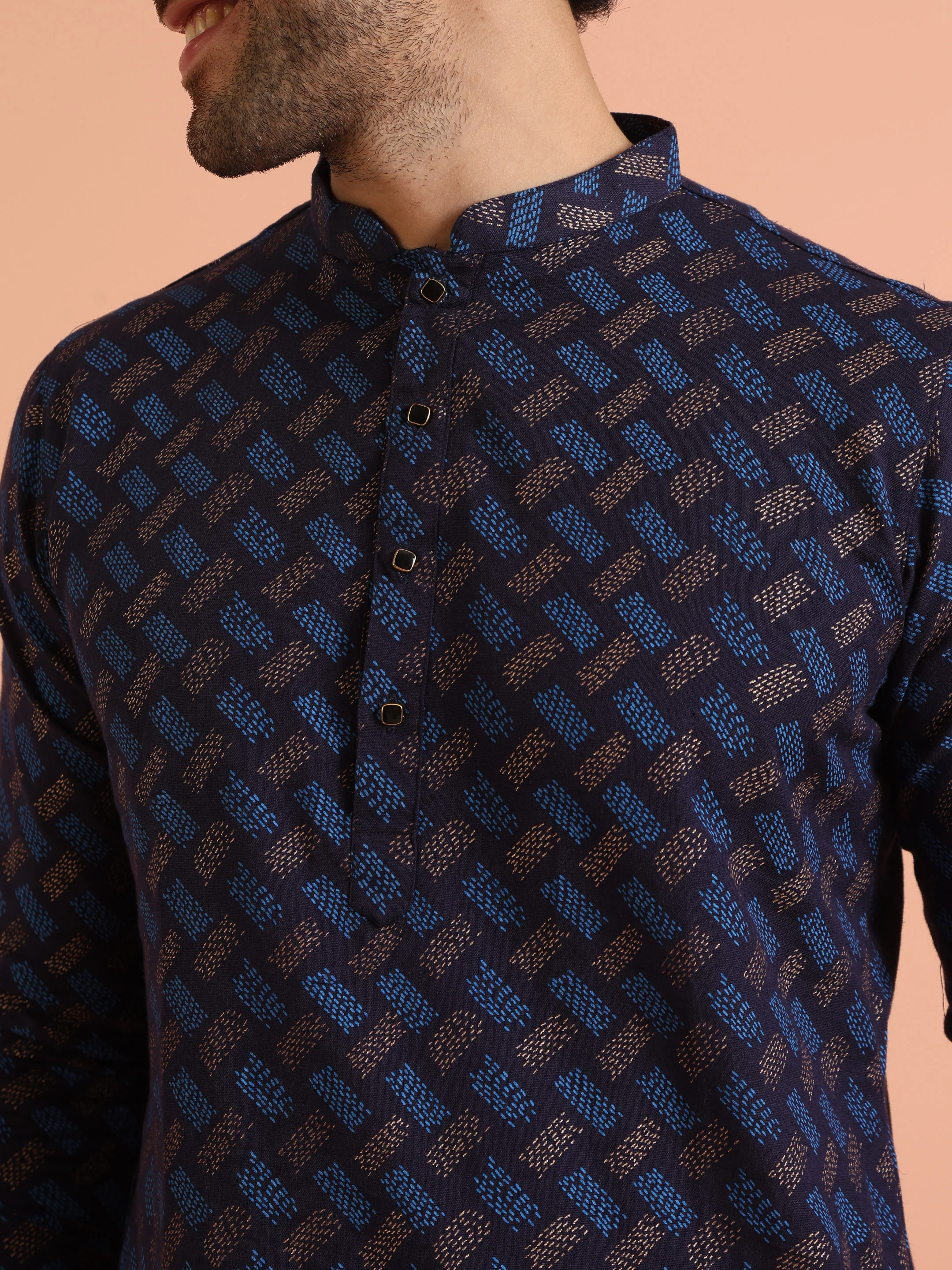 Blue Cotton Silk Printed Kurta with Trouser - Image 6